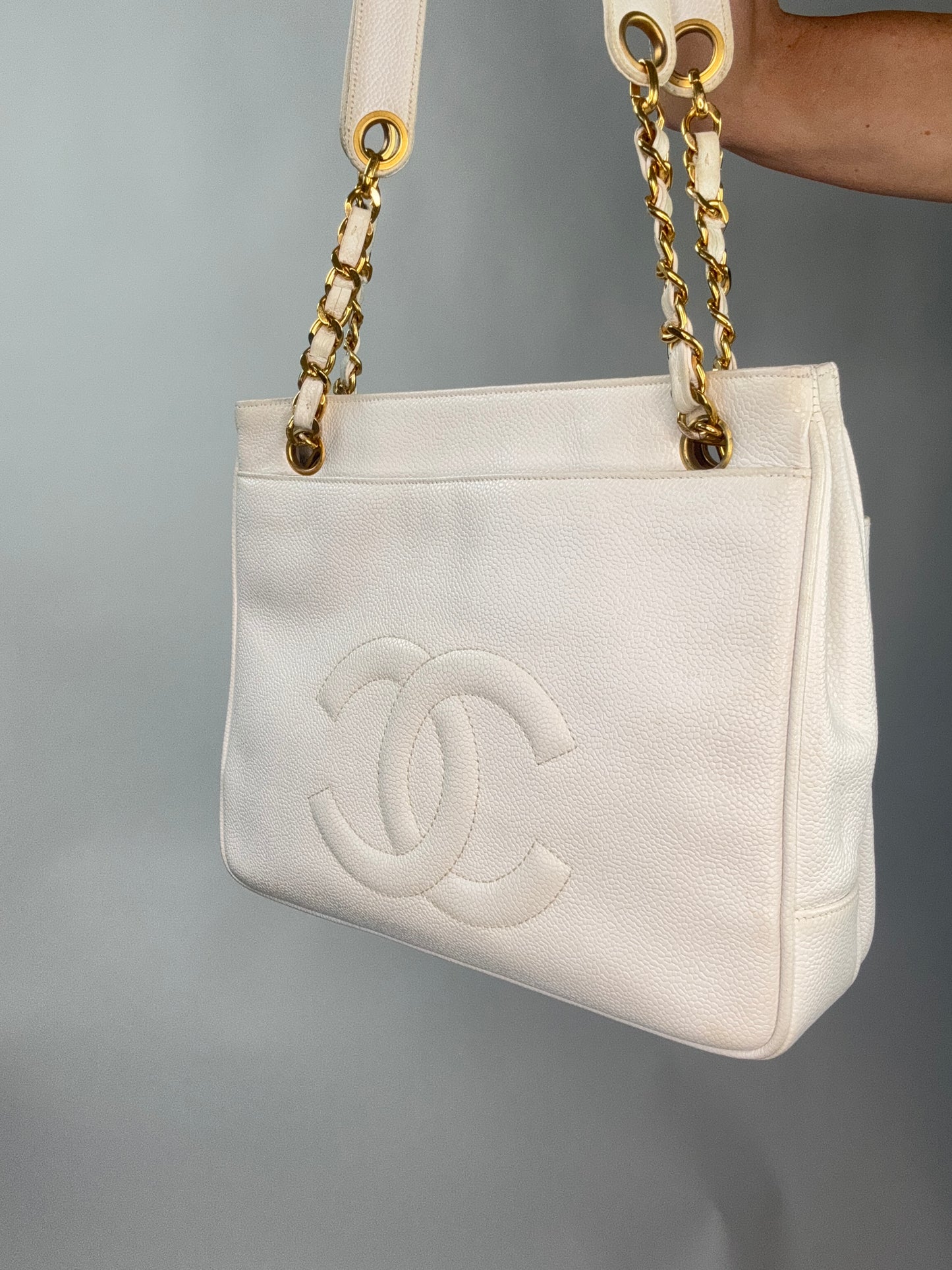 Chanel Rare Caviar Double Sided White Tote