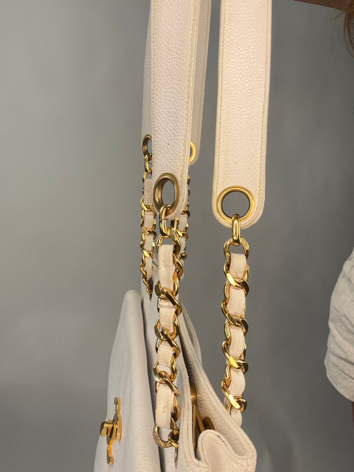 Chanel Rare Caviar Double Sided White Tote