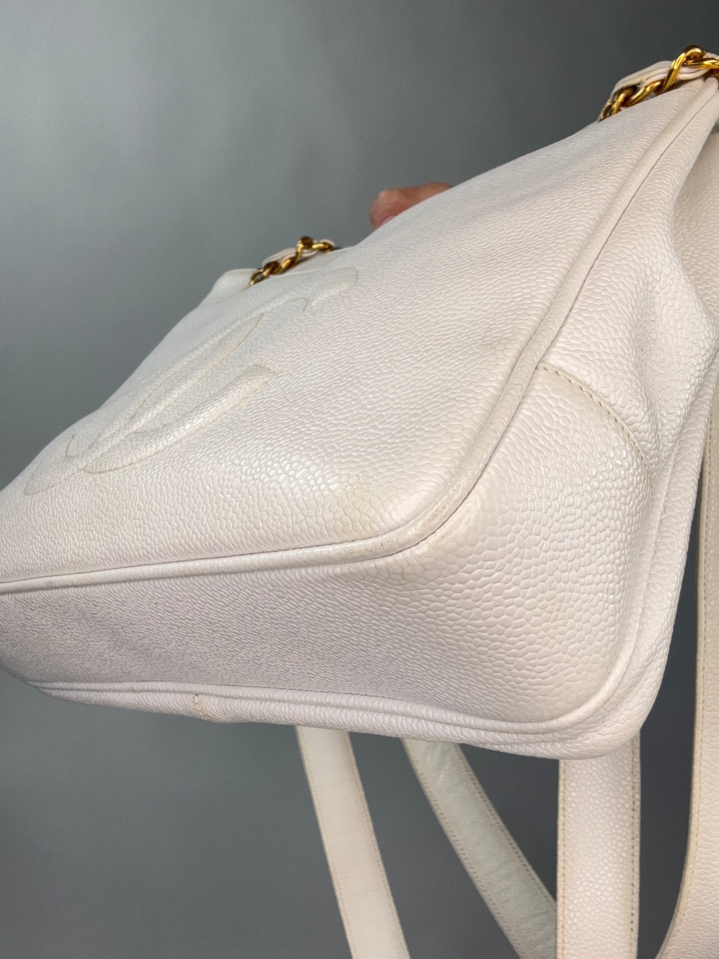 Chanel Rare Caviar Double Sided White Tote