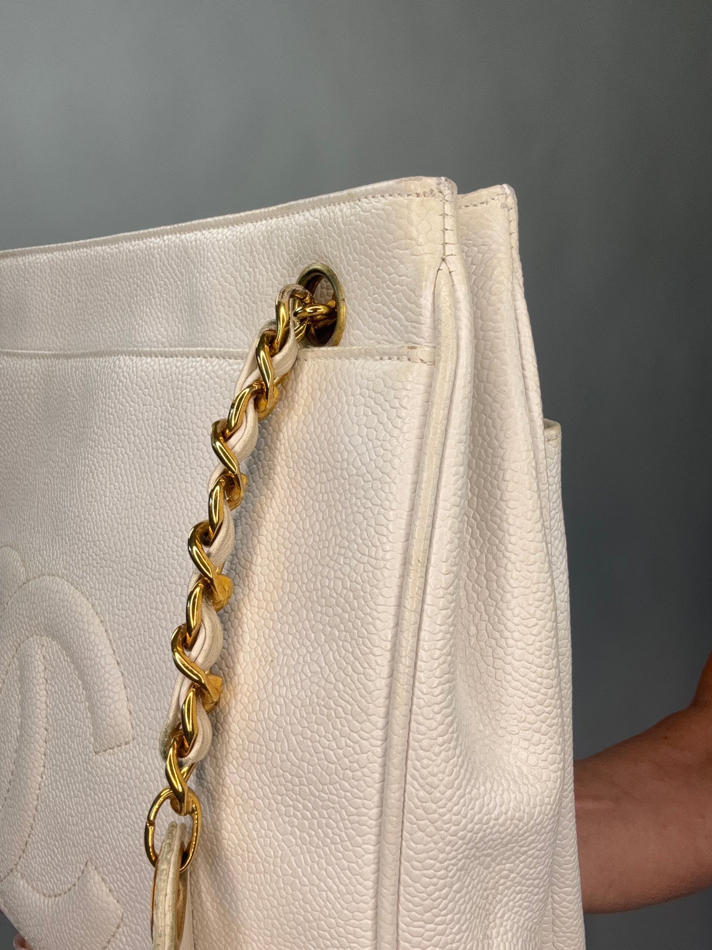 Chanel Rare Caviar Double Sided White Tote