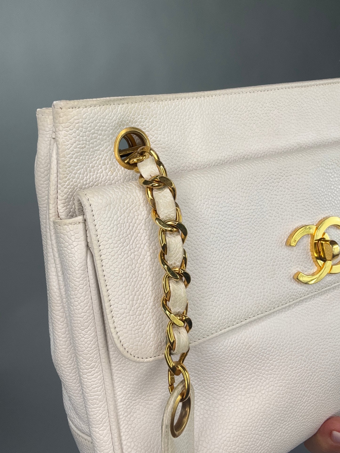Chanel Rare Caviar Double Sided White Tote