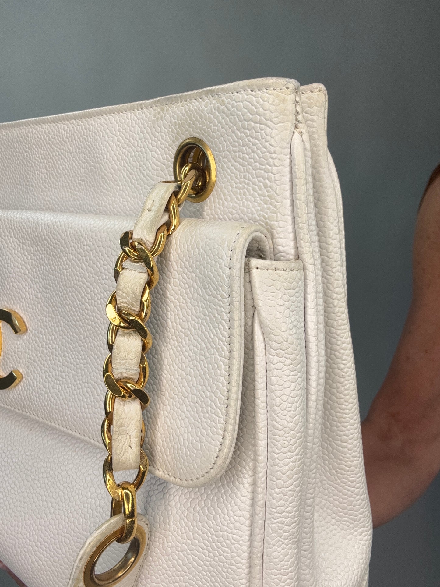 Chanel Rare Caviar Double Sided White Tote