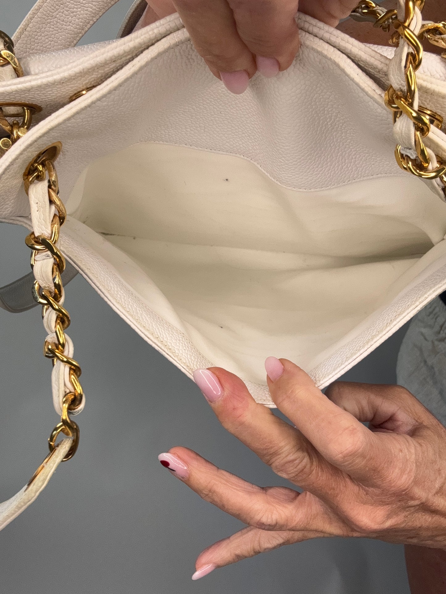 Chanel Rare Caviar Double Sided White Tote