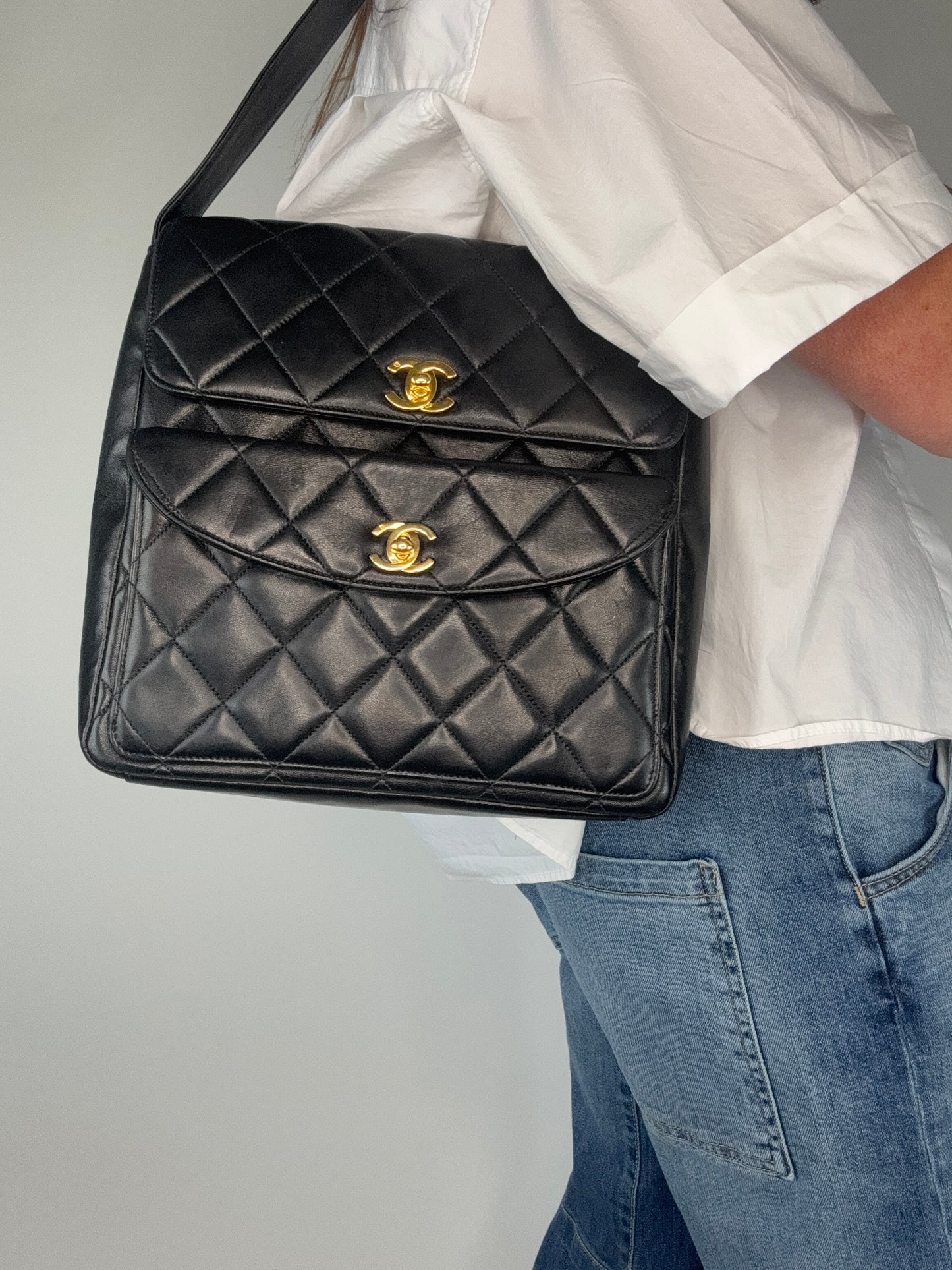 Chanel Vintage Double Turnlock Ulta Rare Lambskin Bag