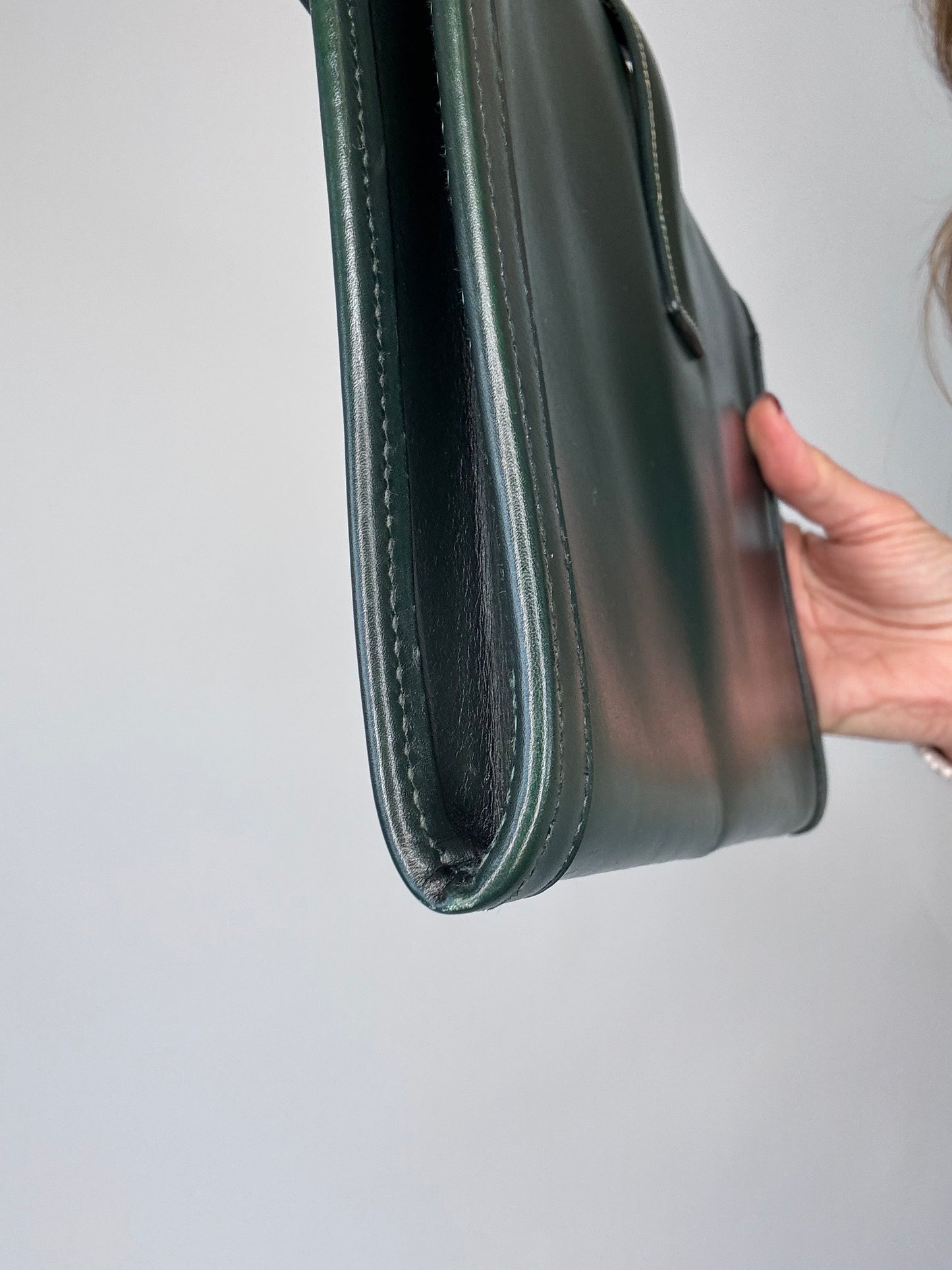 Hermes Jige PM Clutch Bag Dark Green Box Calf