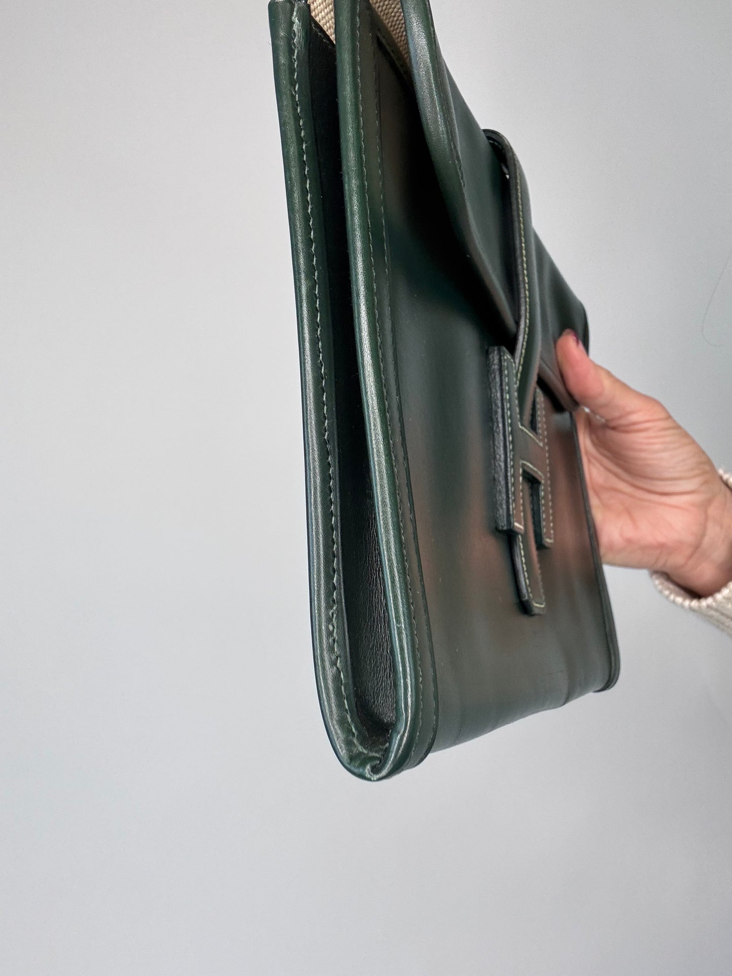 Hermes Jige PM Clutch Bag Dark Green Box Calf