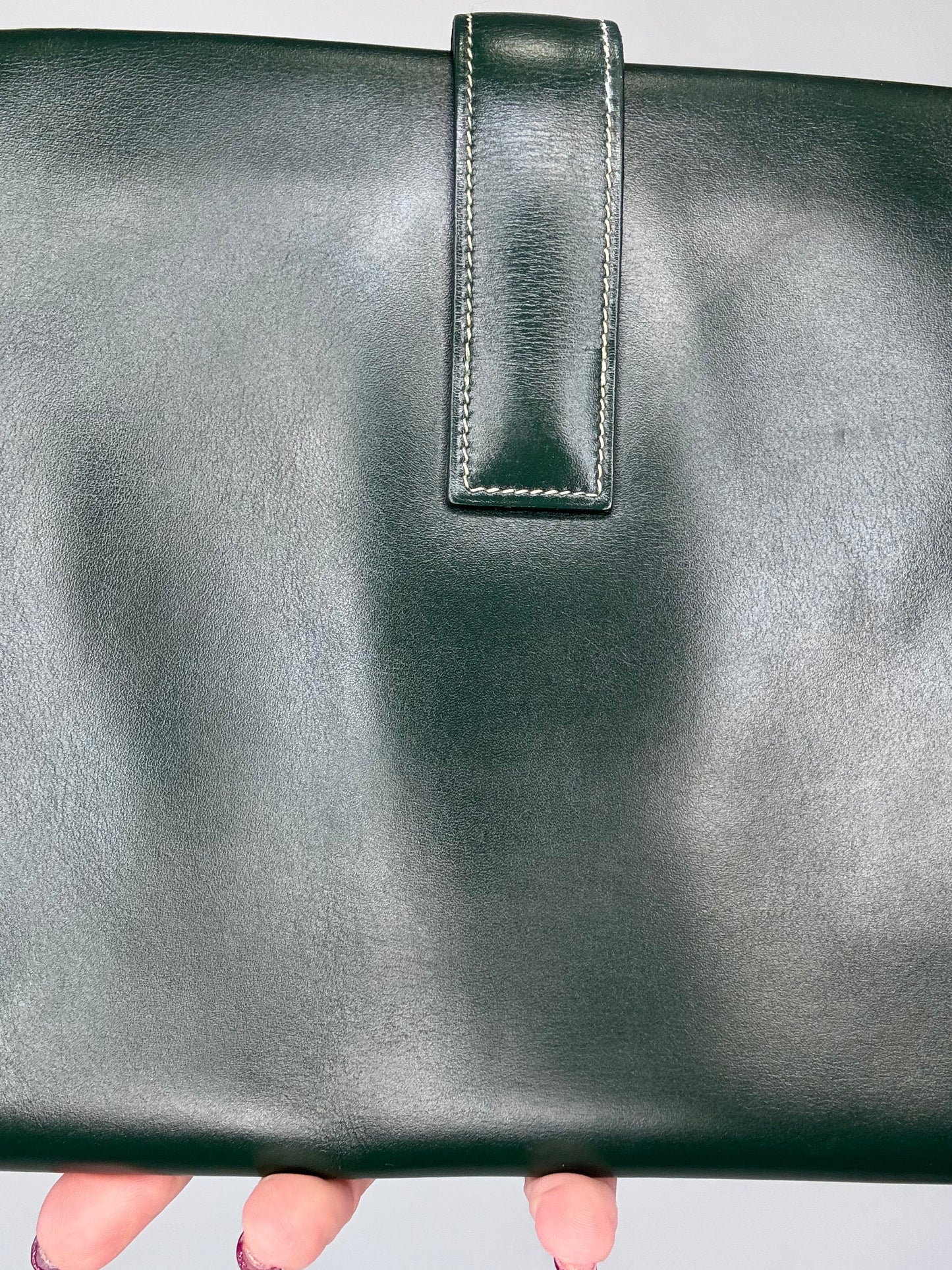 Hermes Jige PM Clutch Bag Dark Green Box Calf
