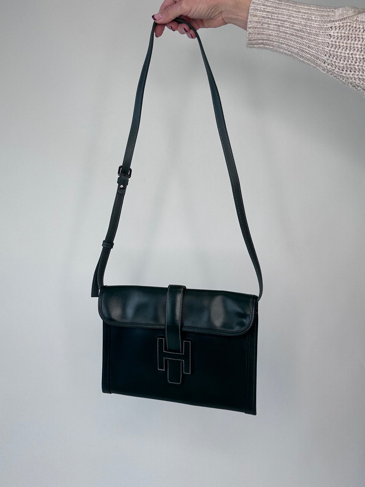 Hermes Jige PM Clutch Bag Dark Green Box Calf