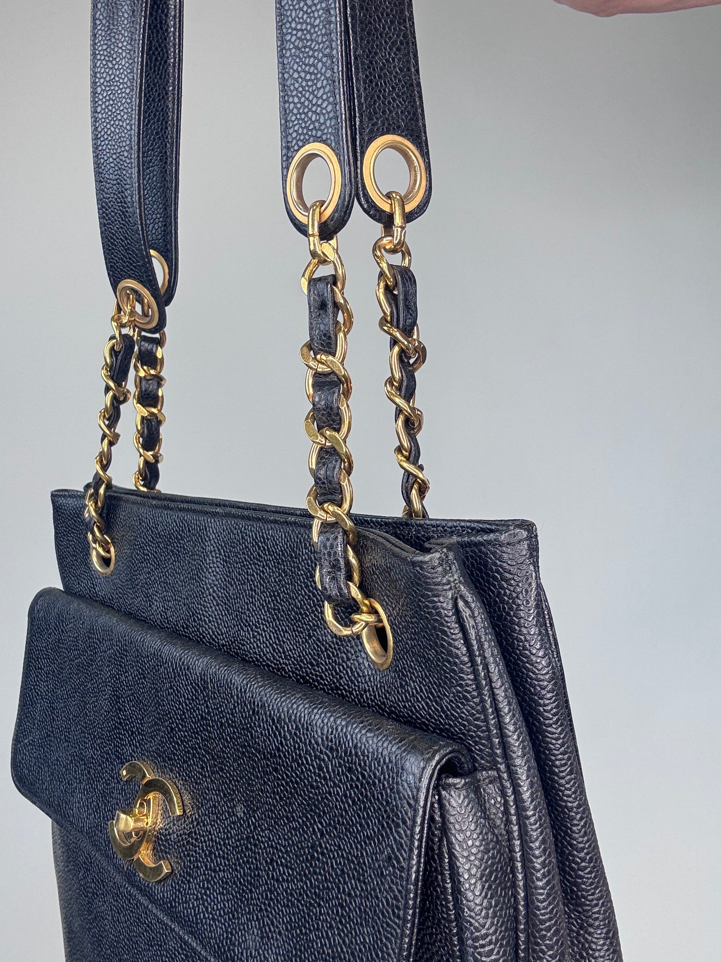Chanel Rare Cocomark Double Sided Tote Caviar Black