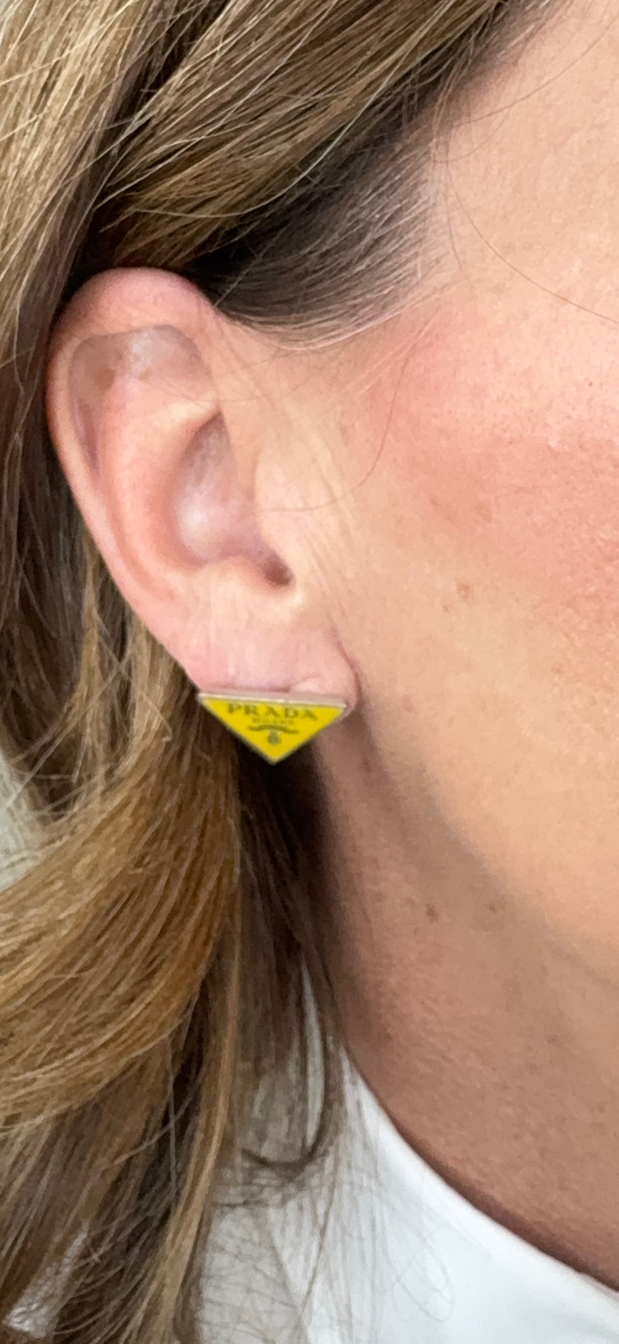 Prada Triangle Logo Studs Yellow