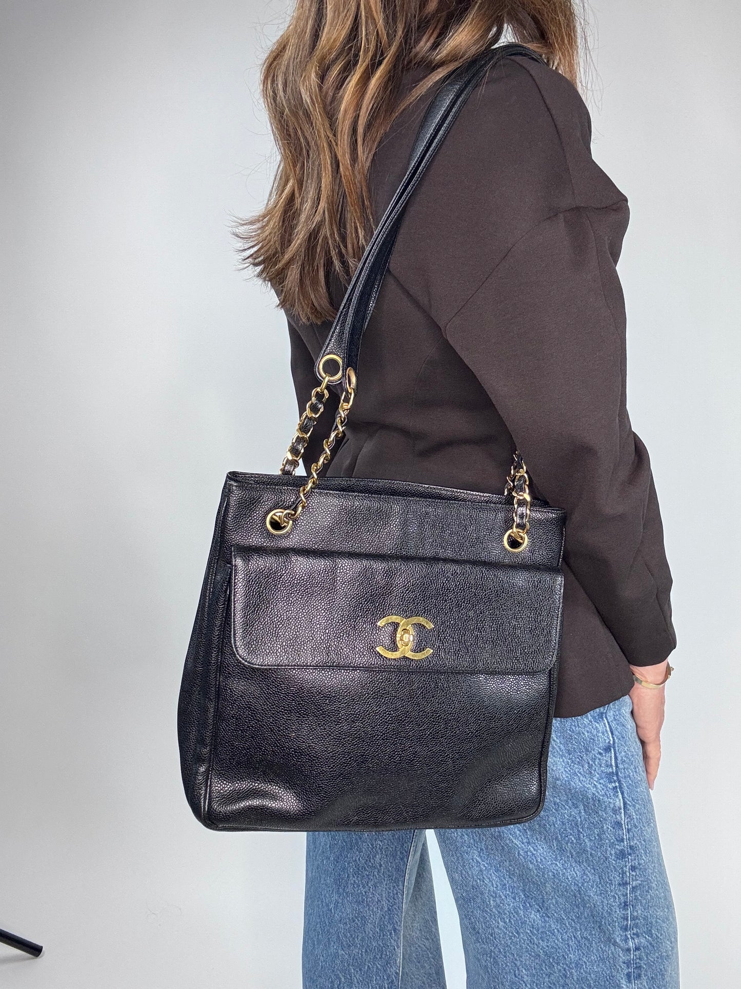 Chanel Rare Cocomark Double Sided Tote Caviar Black