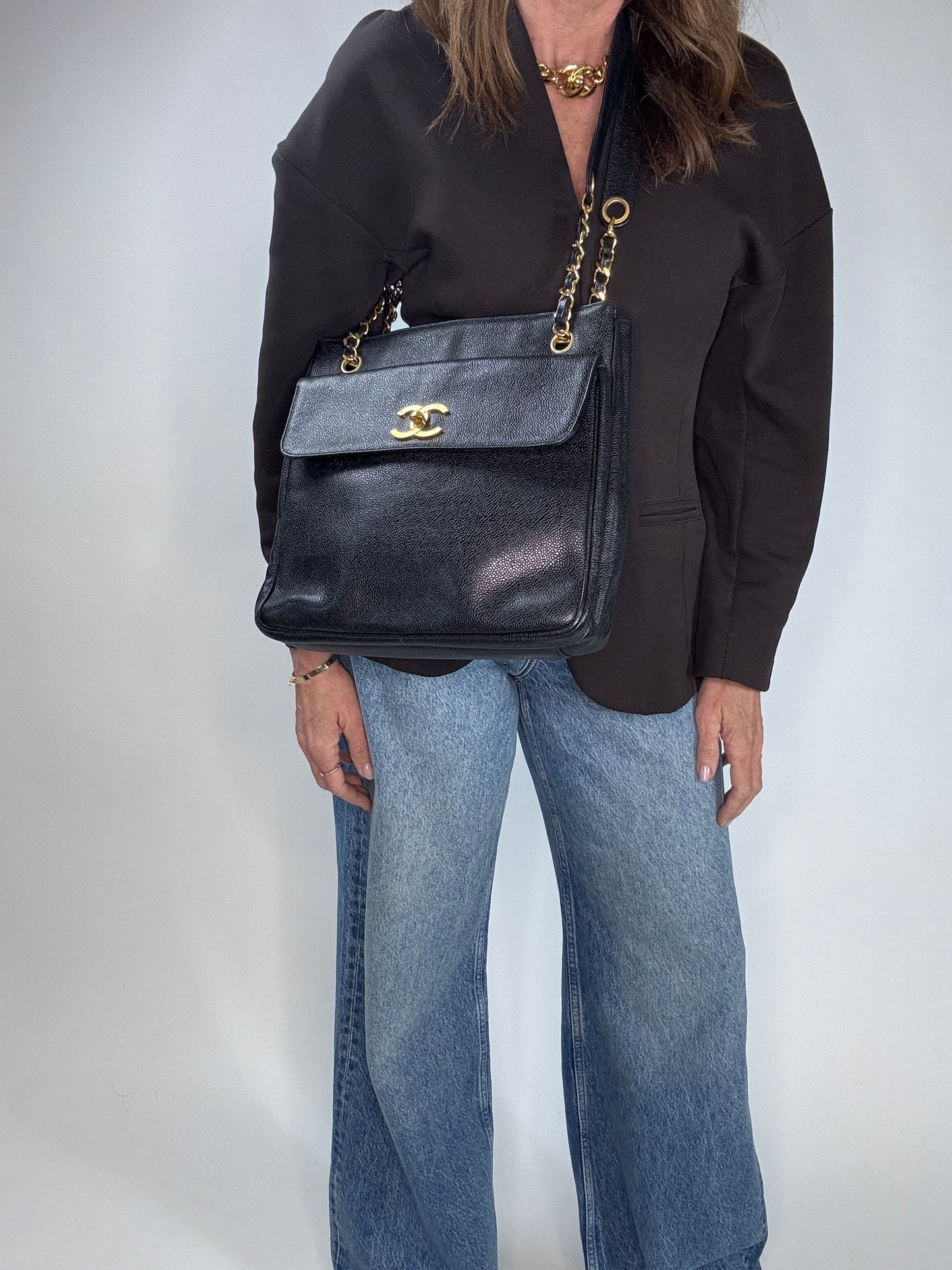 Chanel Rare Cocomark Double Sided Tote Caviar Black