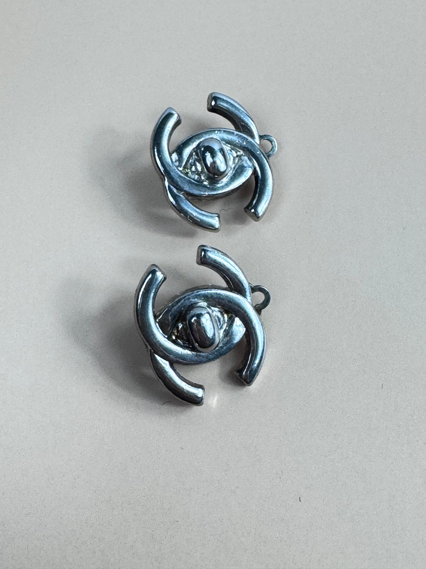 Chanel Vintage Rare Siver Turnlock Earring