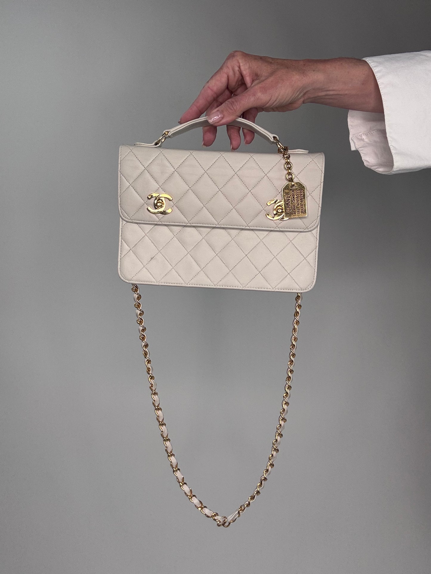 Chanel Double Turn Lock Brief case Bag White