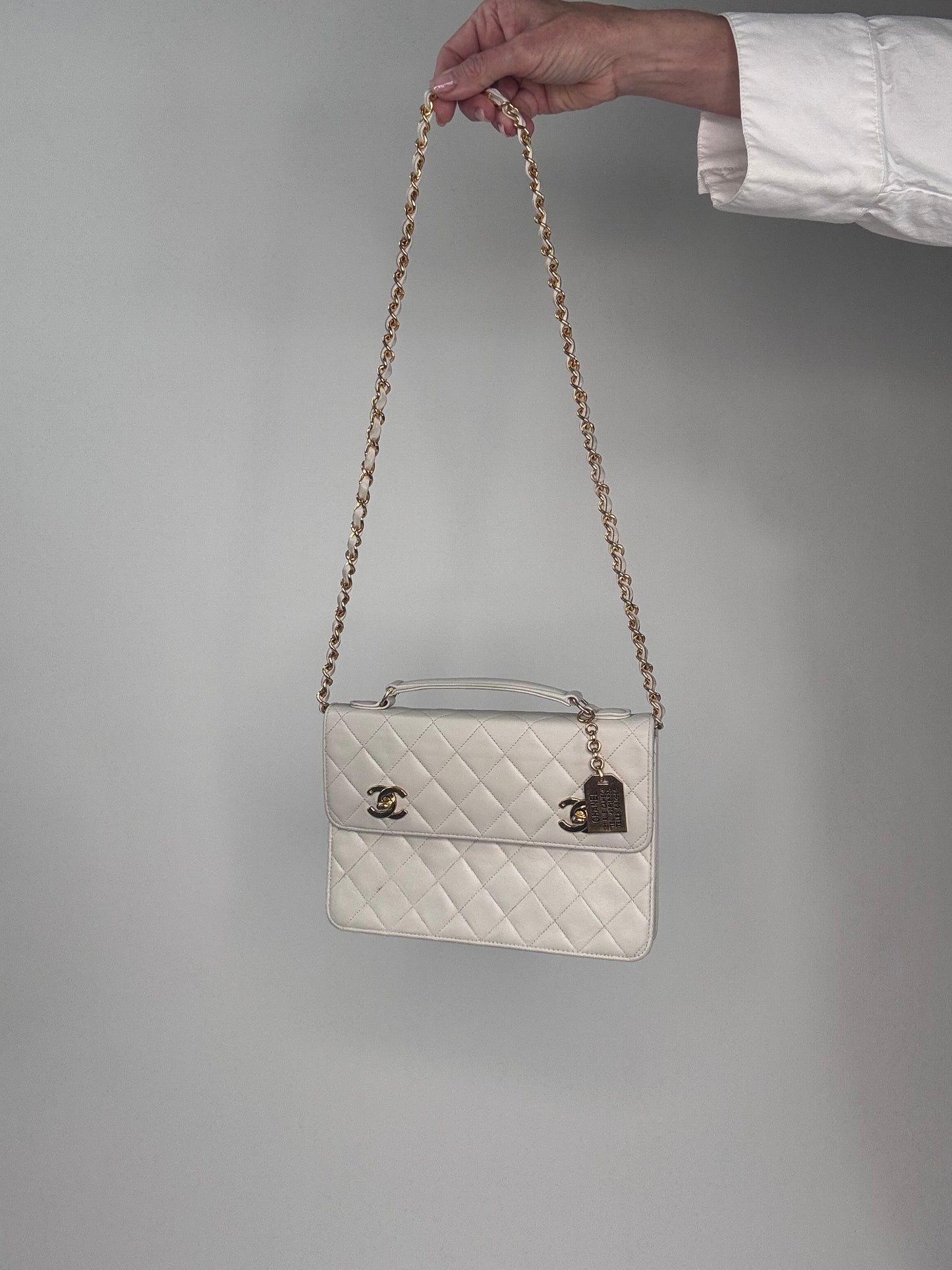 Chanel Double Turn Lock Brief case Bag White