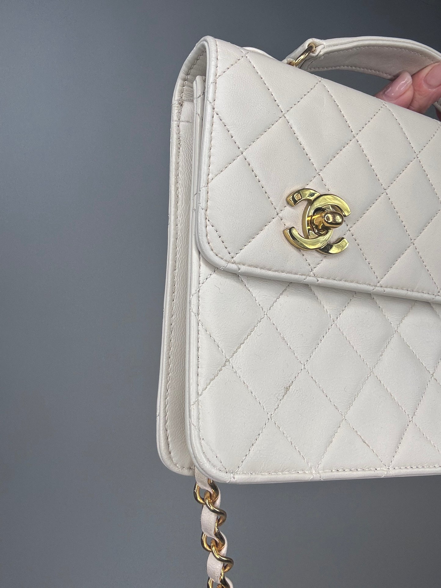 Chanel Double Turn Lock Brief case Bag White