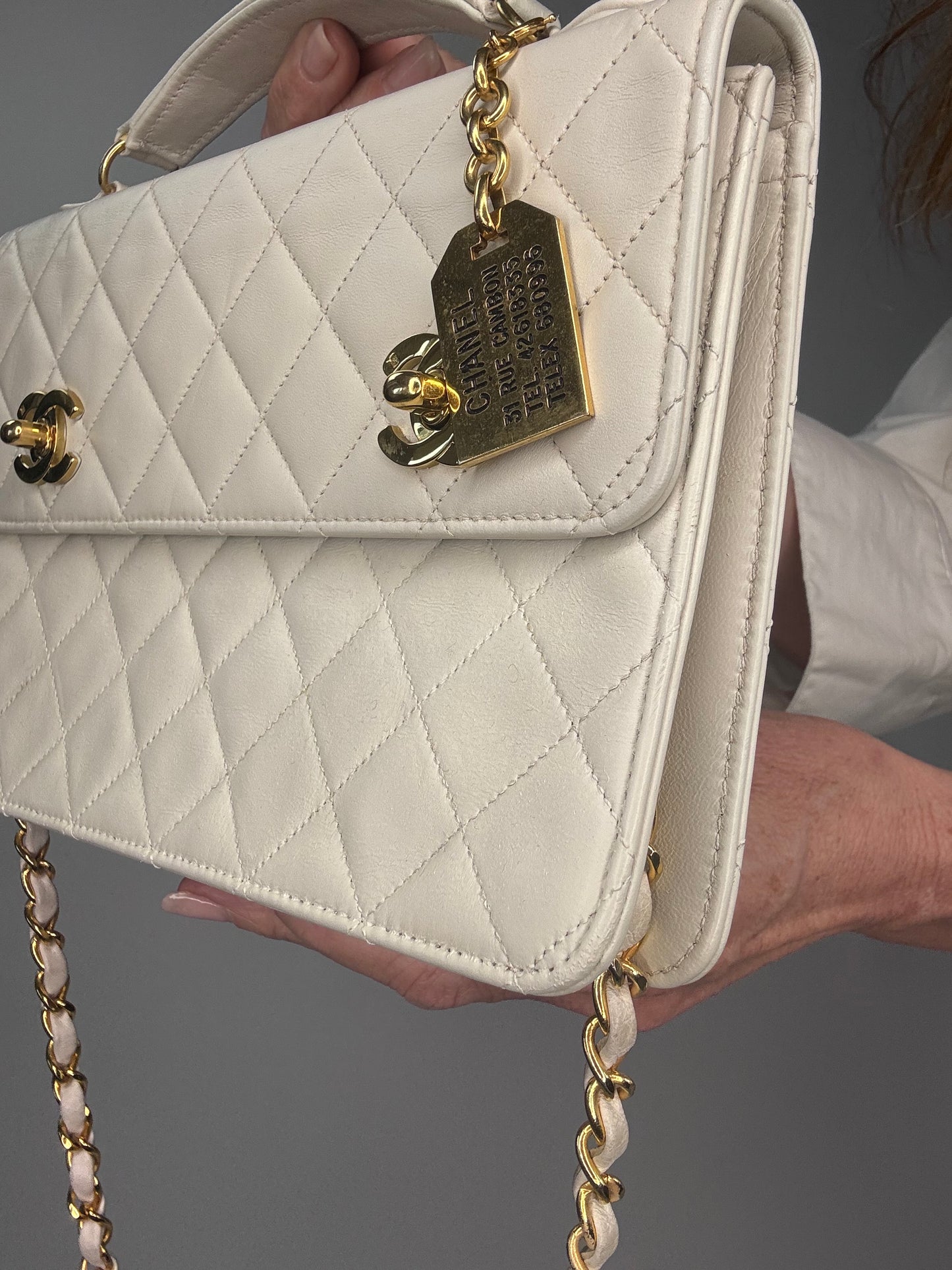 Chanel Double Turn Lock Brief case Bag White