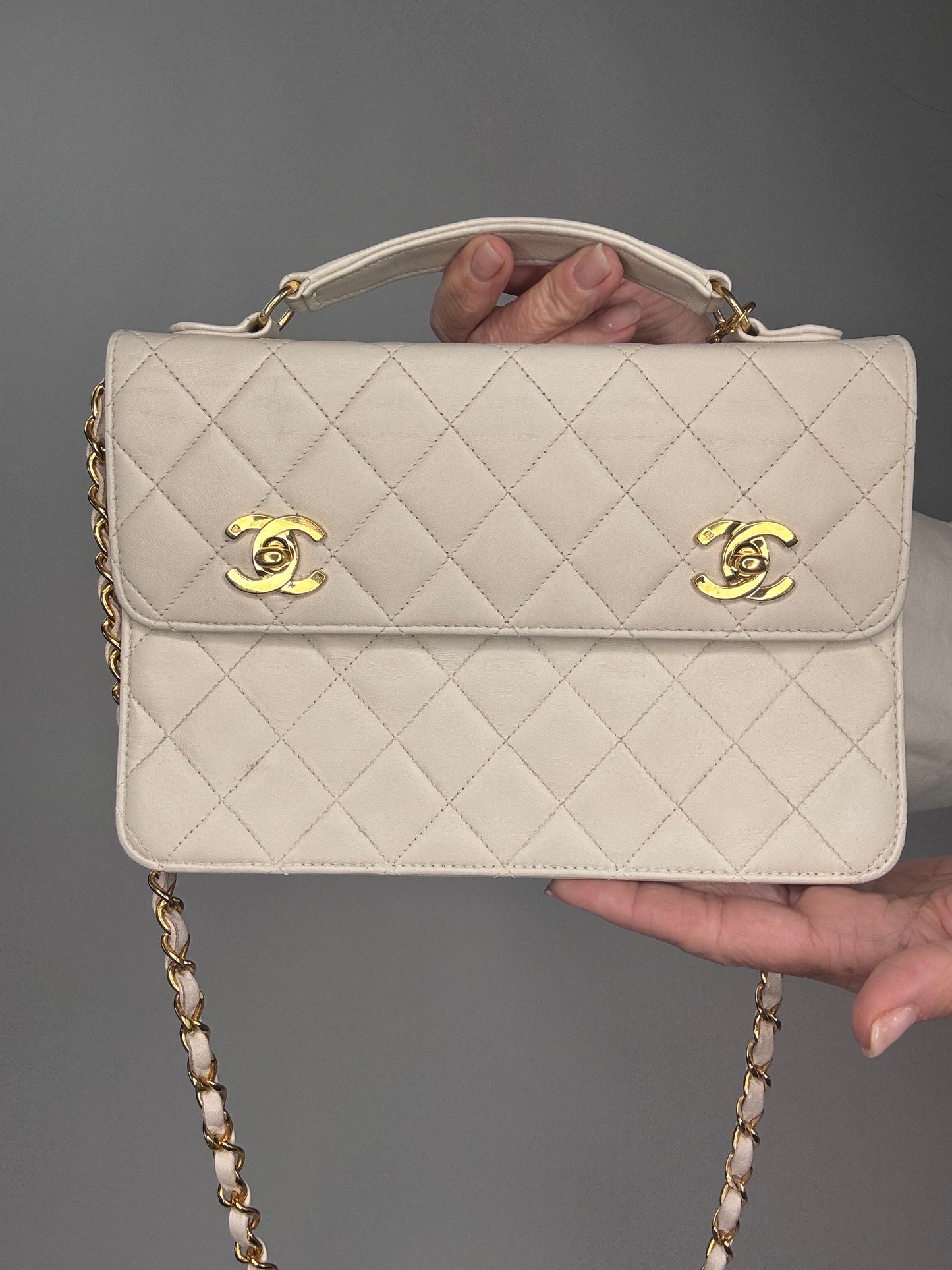 Chanel Double Turn Lock Brief case Bag White