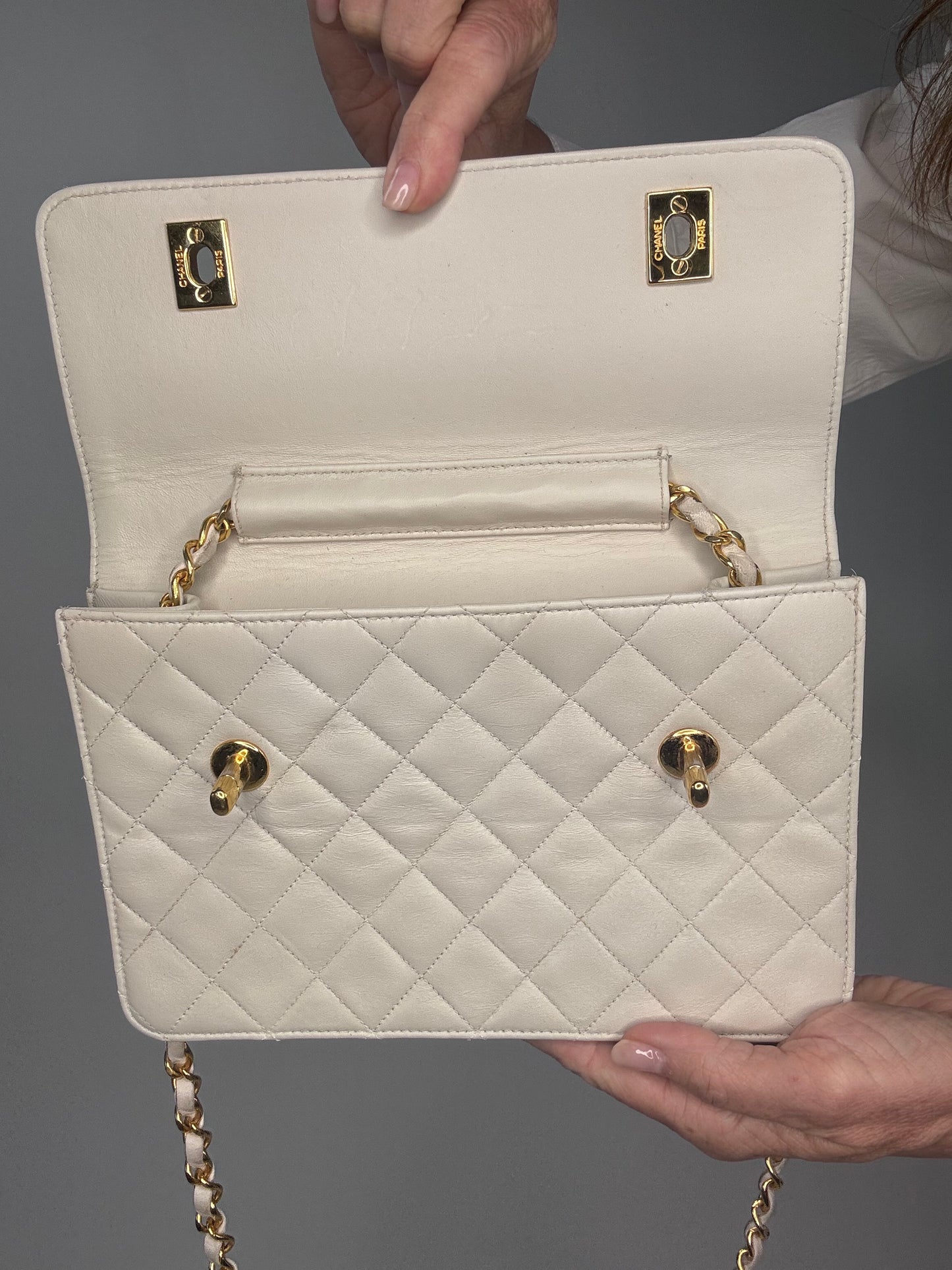 Chanel Double Turn Lock Brief case Bag White
