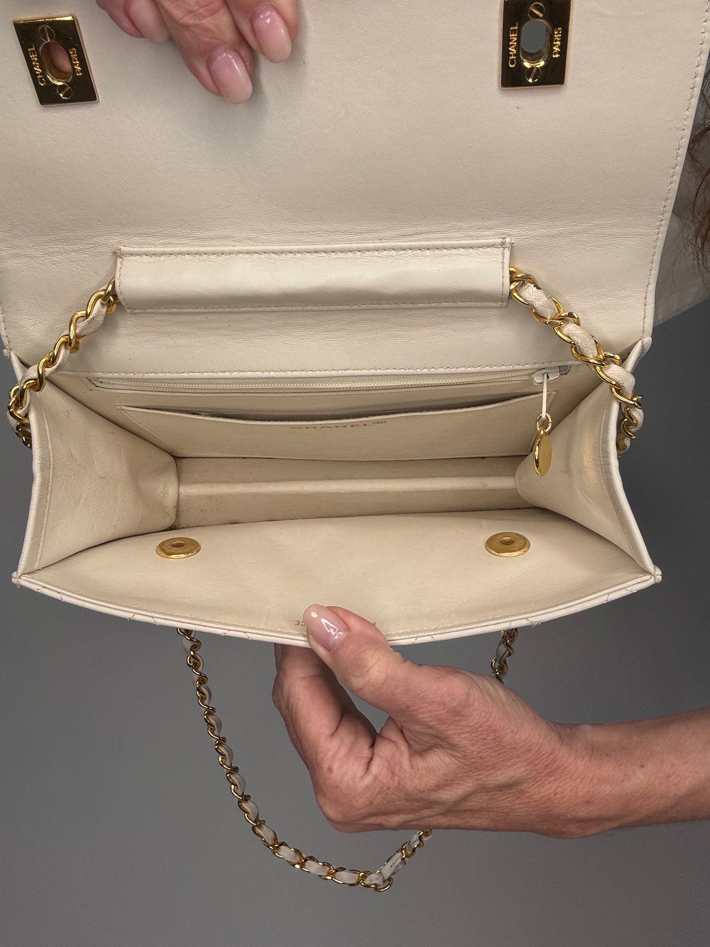 Chanel Double Turn Lock Brief case Bag White