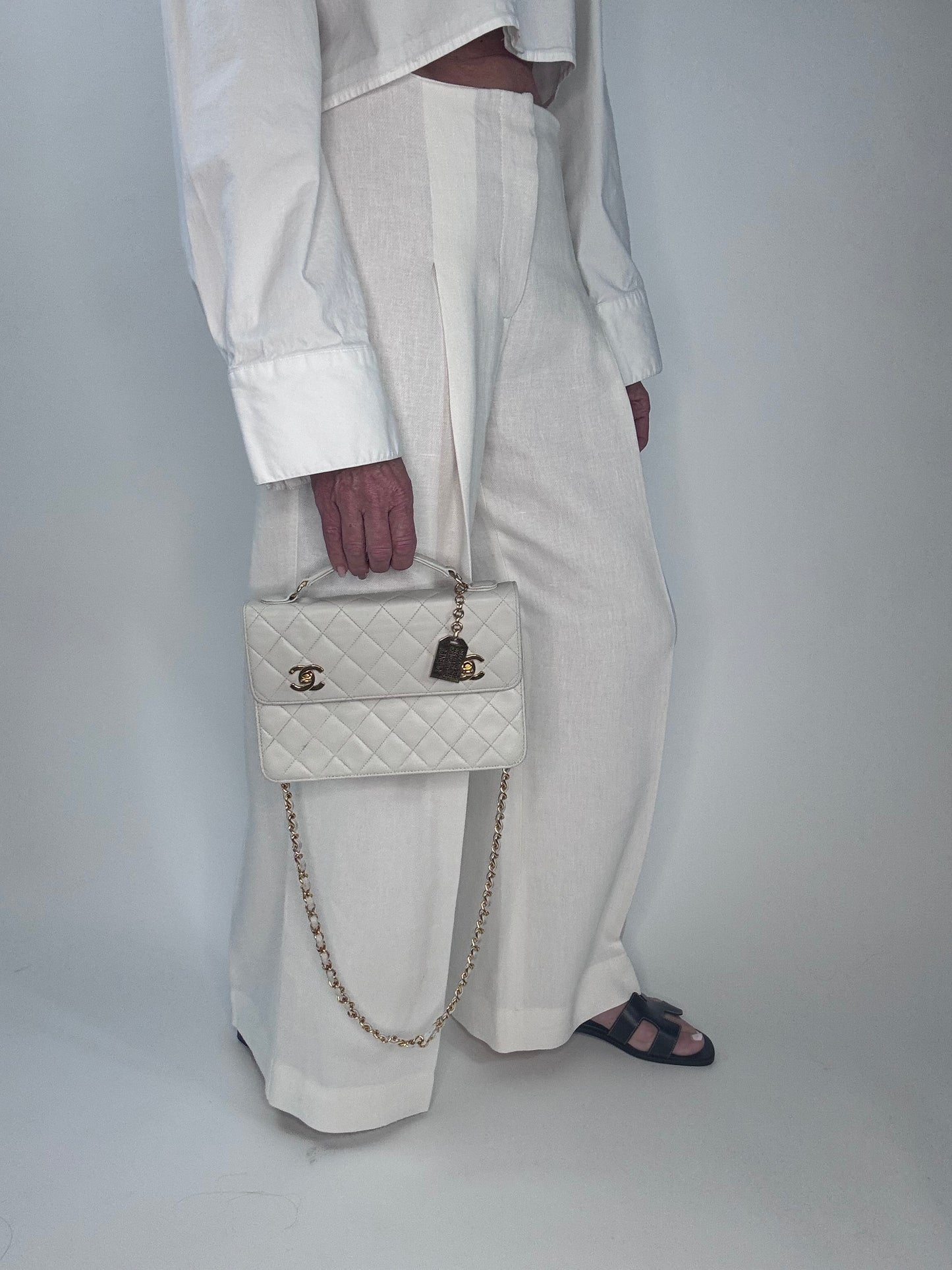 Chanel Double Turn Lock Brief case Bag White