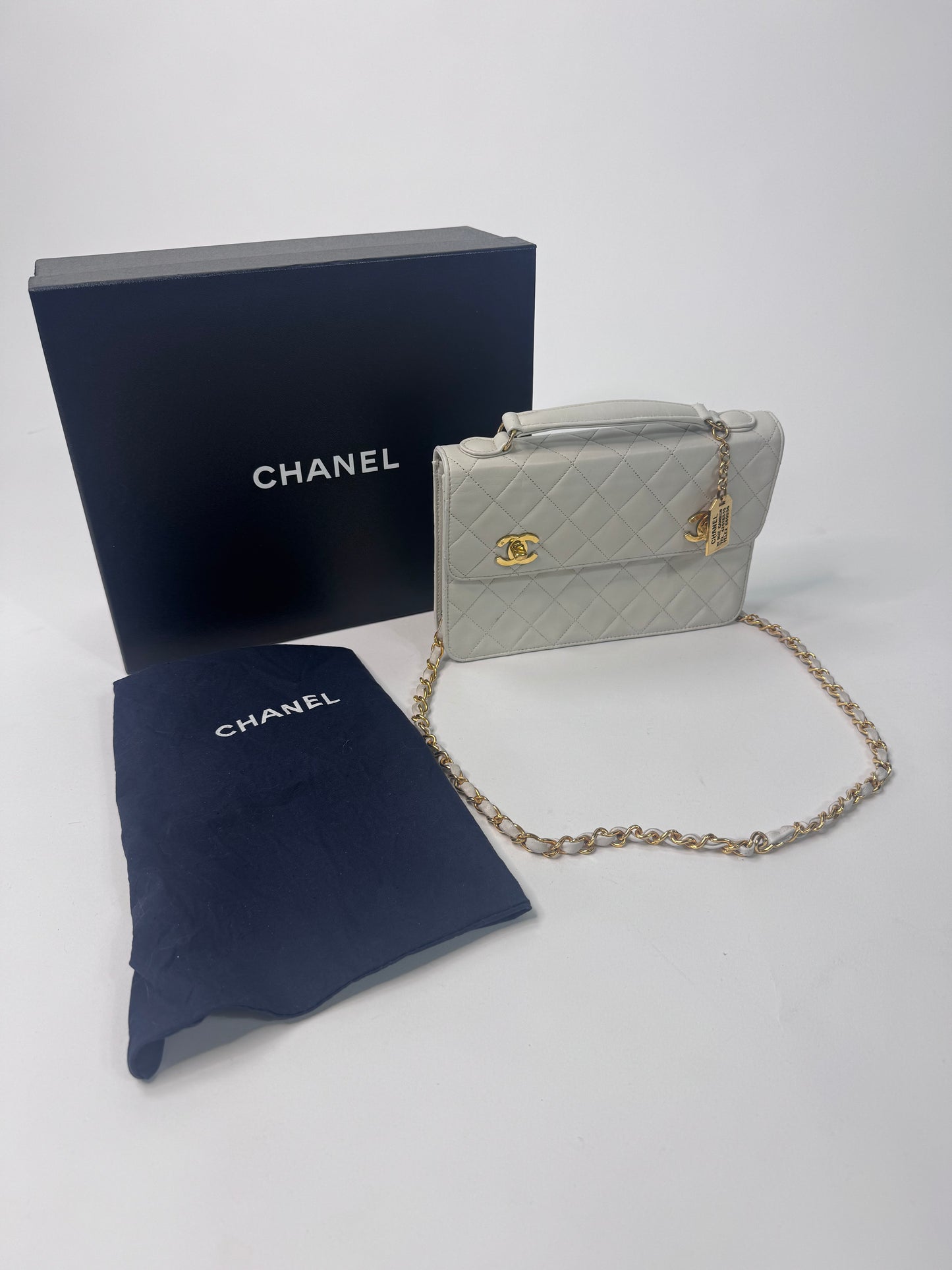 Chanel Double Turn Lock Brief case Bag White