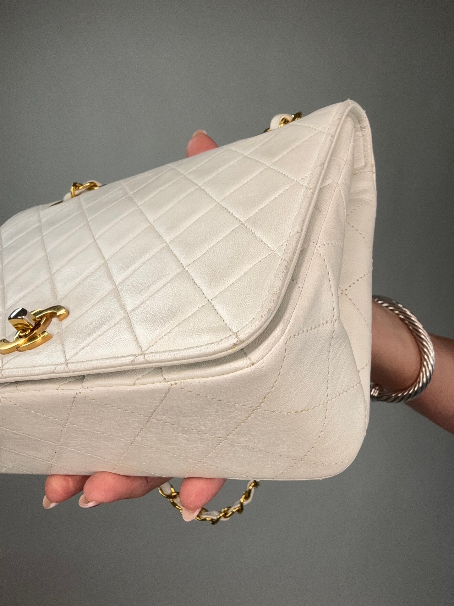Chanel CC Matelasse Single Flap White