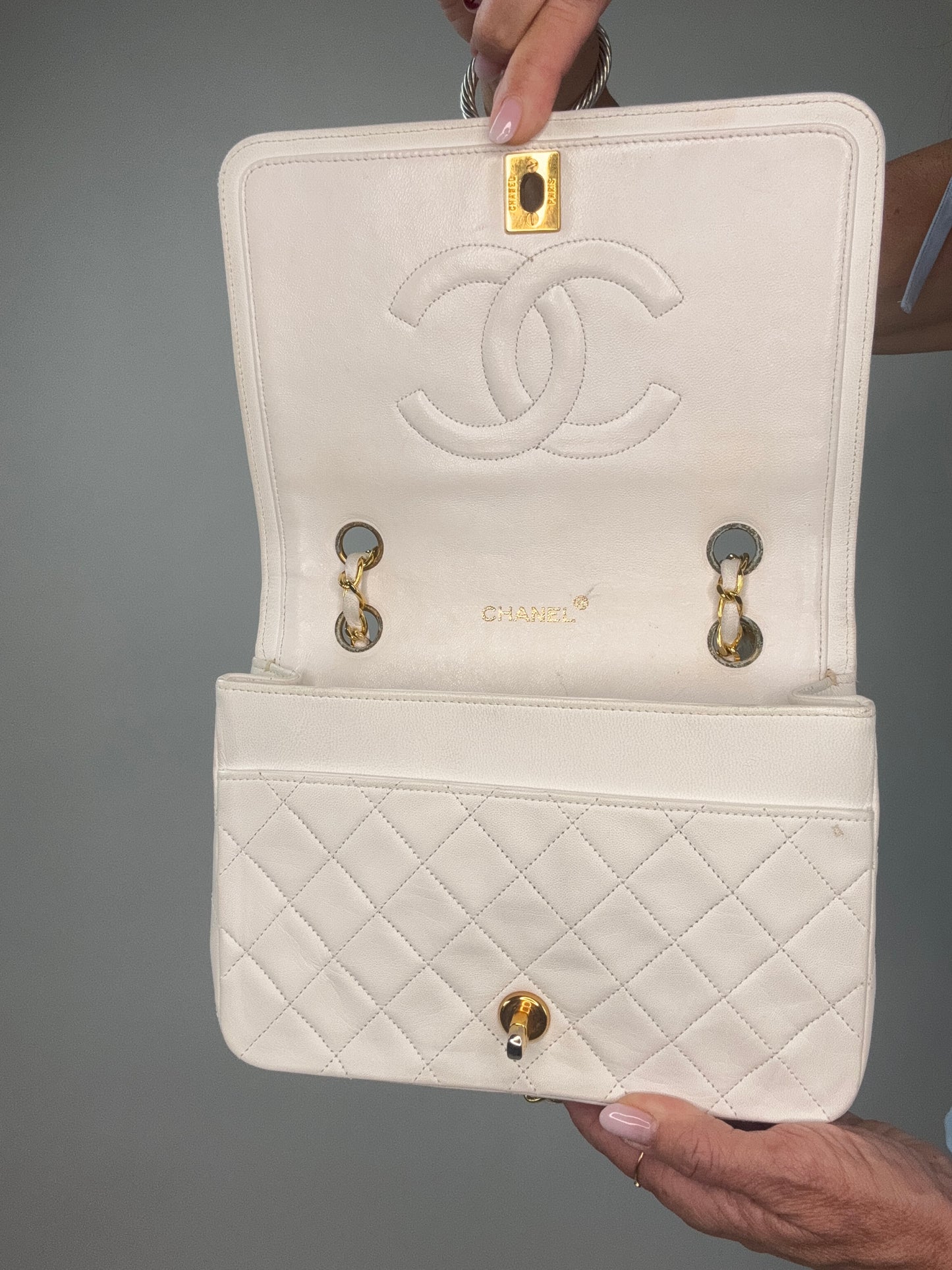 Chanel CC Matelasse Single Flap White