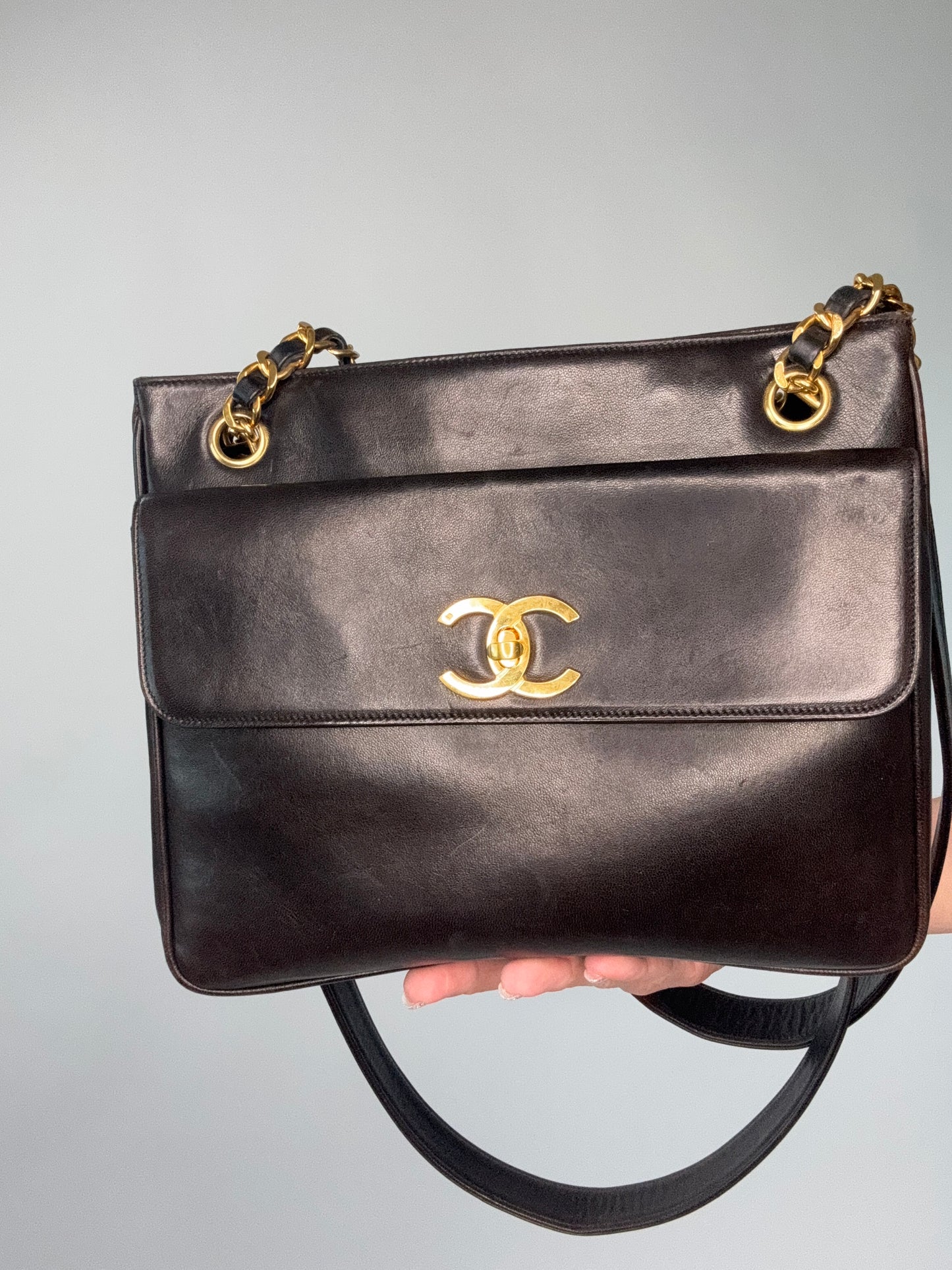 Chanel Vintage Double Sided Tote Deep Brown Lambskin