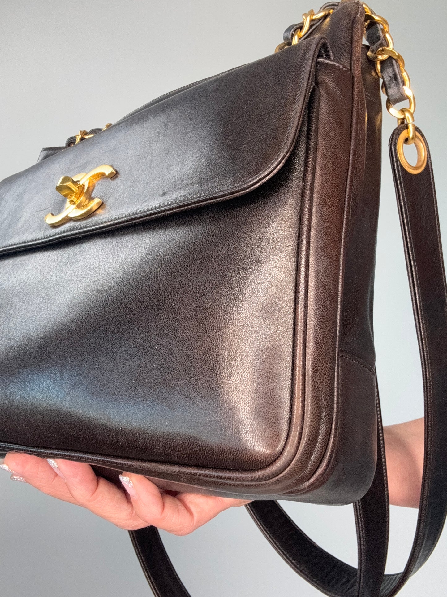 Chanel Vintage Double Sided Tote Deep Brown Lambskin