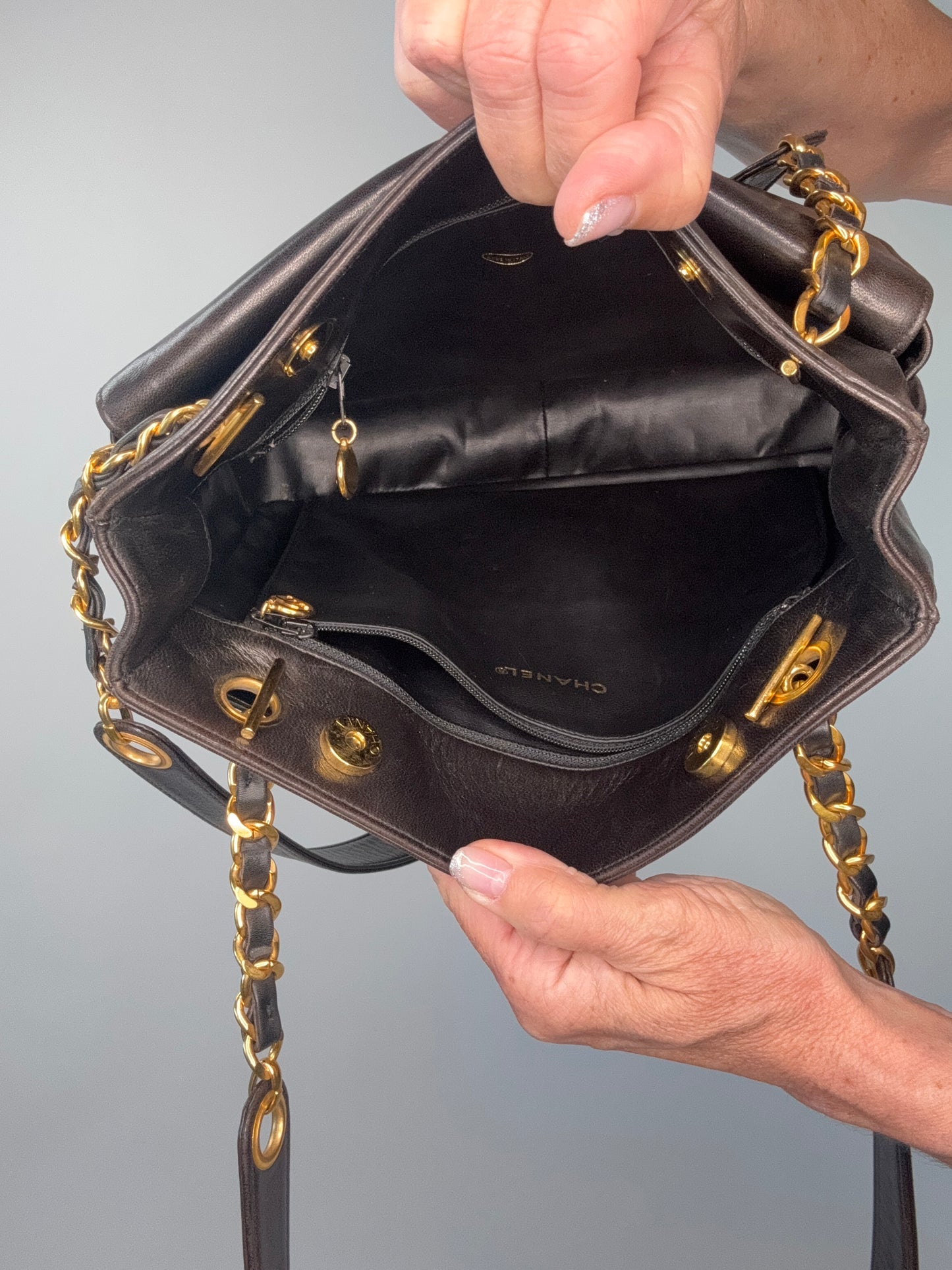 Chanel Vintage Double Sided Tote Deep Brown Lambskin