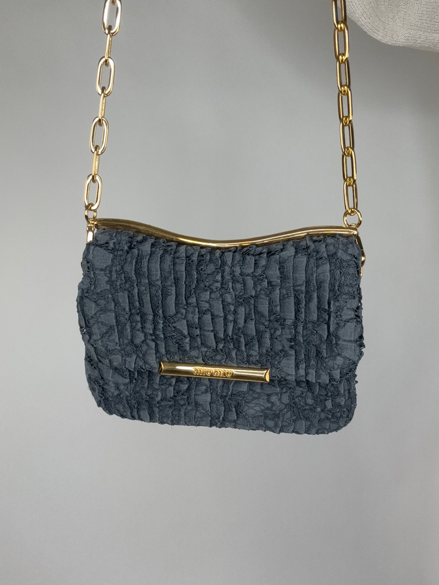 Miu Miu Matelasse Rare Denim Lace Two Way Bag