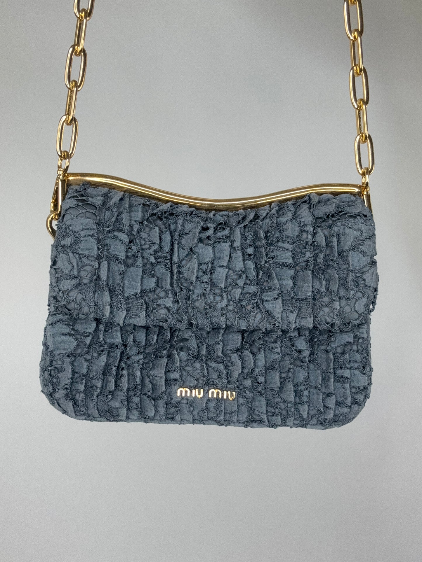 Miu Miu Matelasse Rare Denim Lace Two Way Bag