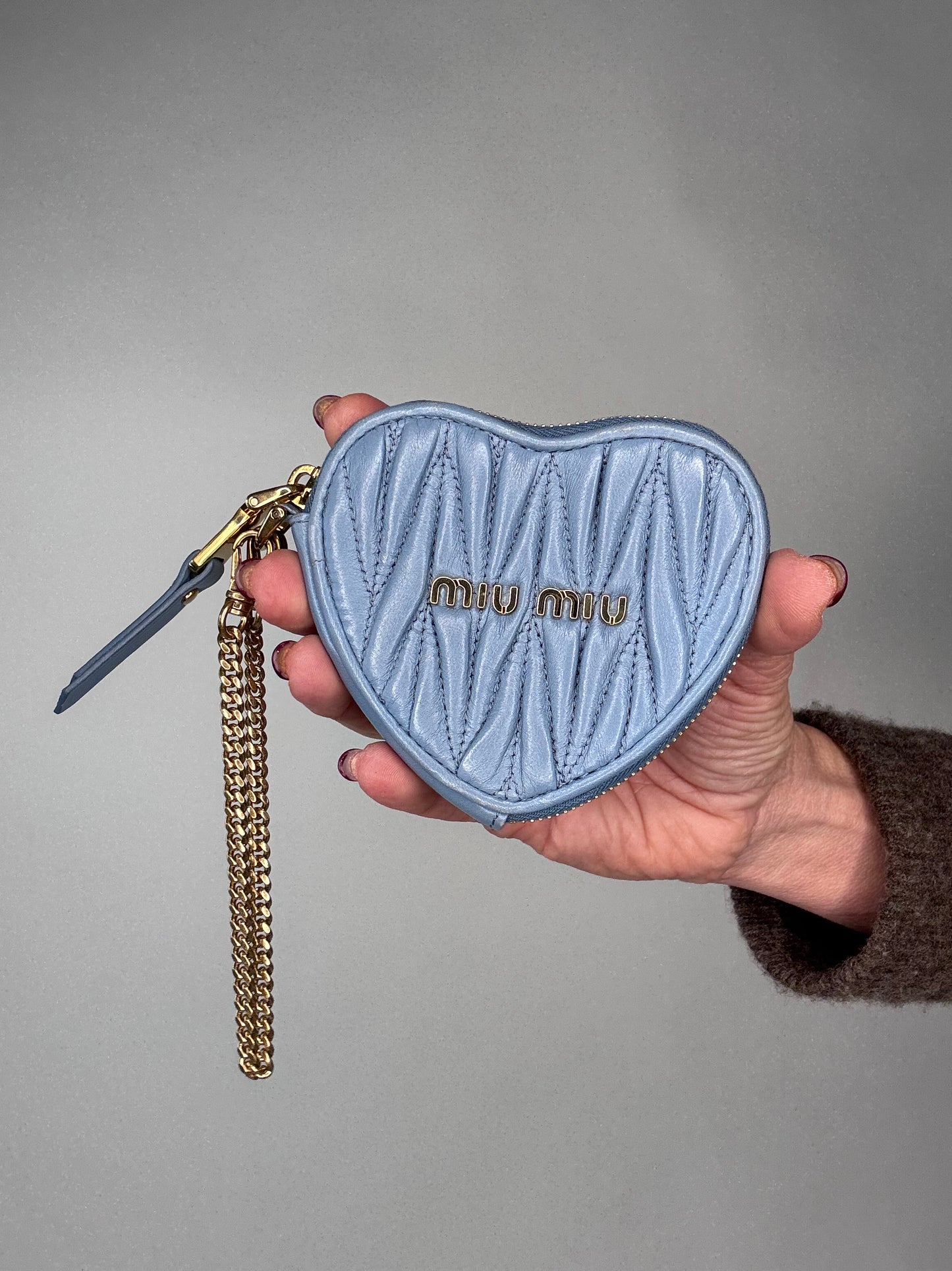 Miu Miu Heart Coin Key Pouch Nappa Blue Leather