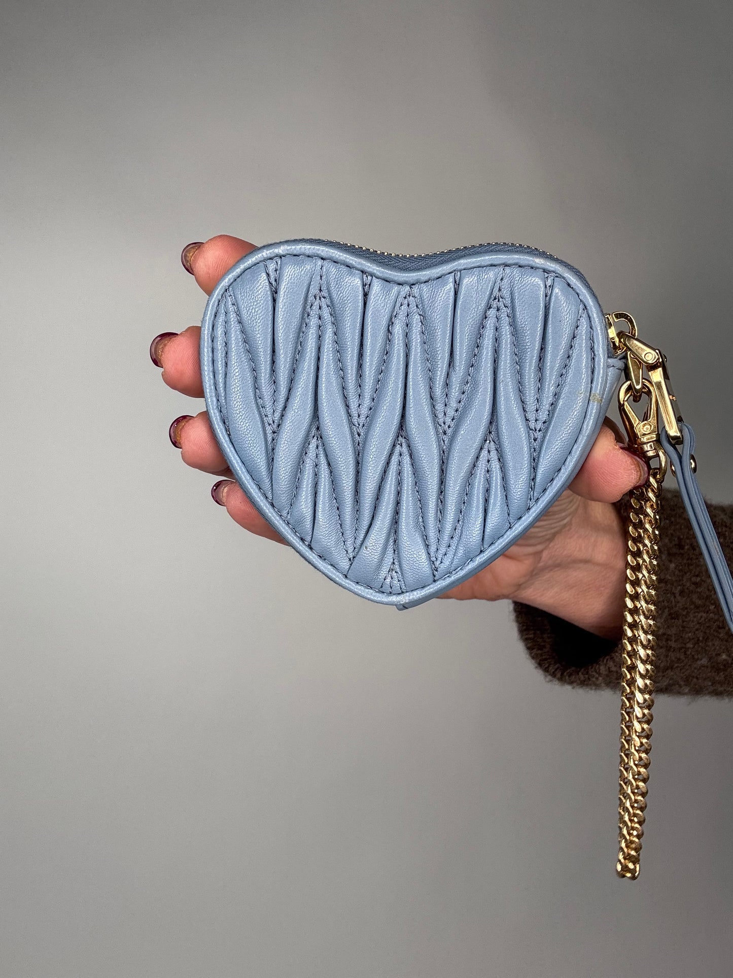 Miu Miu Heart Coin Key Pouch Nappa Blue Leather