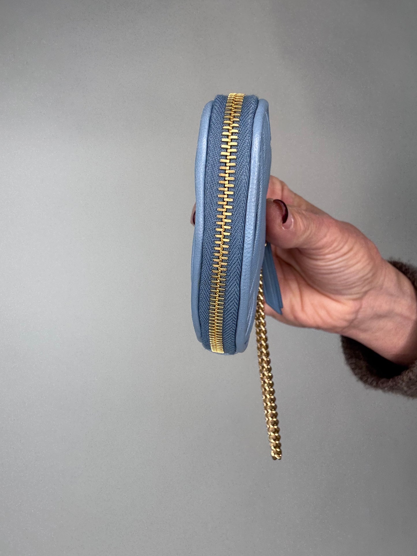 Miu Miu Heart Coin Key Pouch Nappa Blue Leather