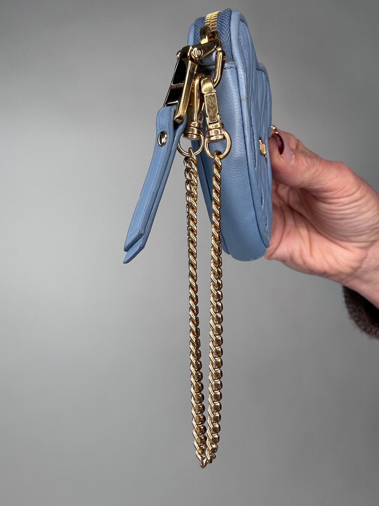 Miu Miu Heart Coin Key Pouch Nappa Blue Leather