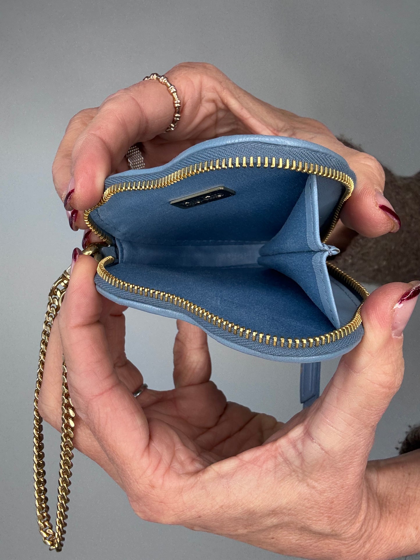 Miu Miu Heart Coin Key Pouch Nappa Blue Leather