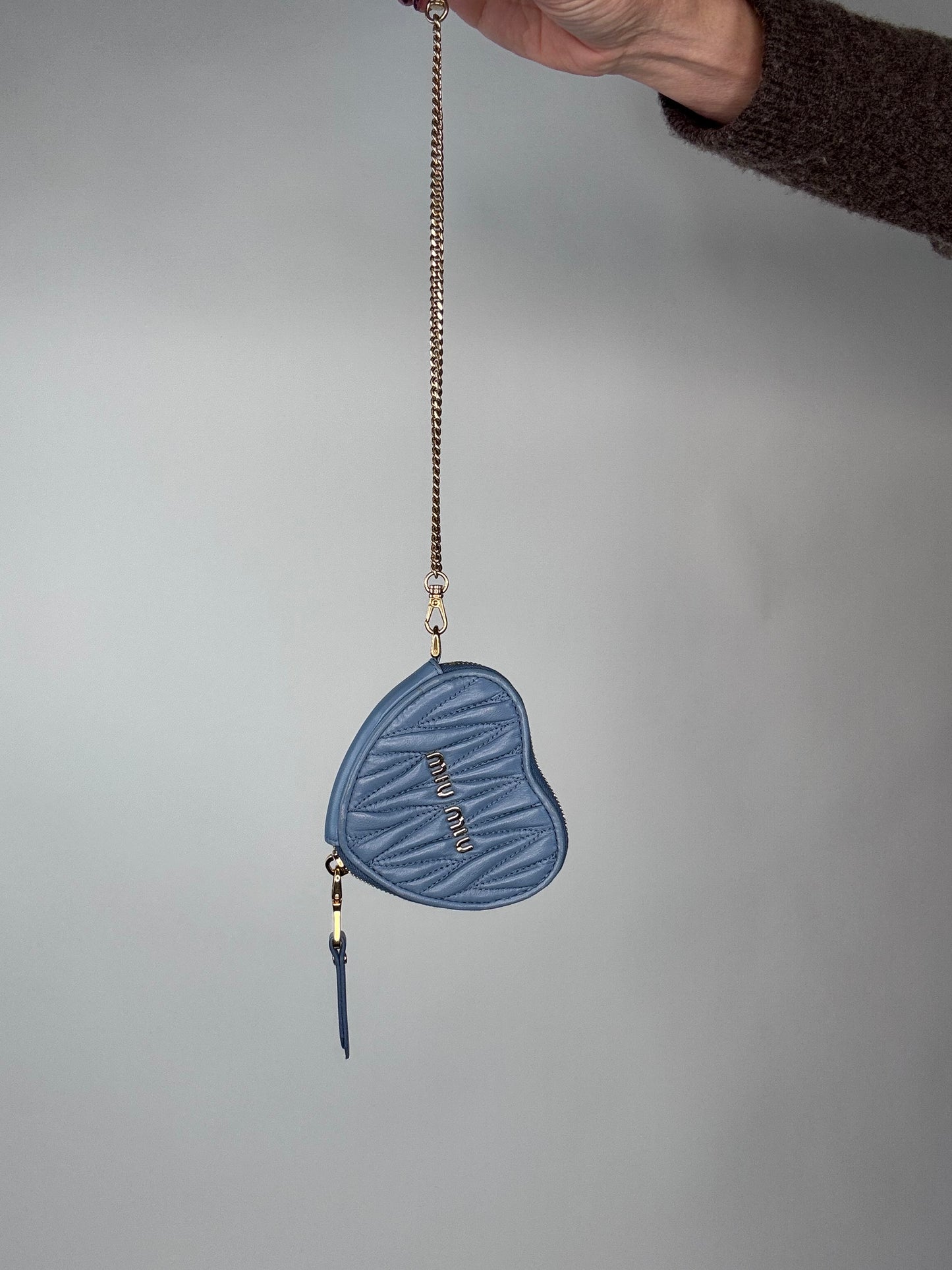 Miu Miu Heart Coin Key Pouch Nappa Blue Leather