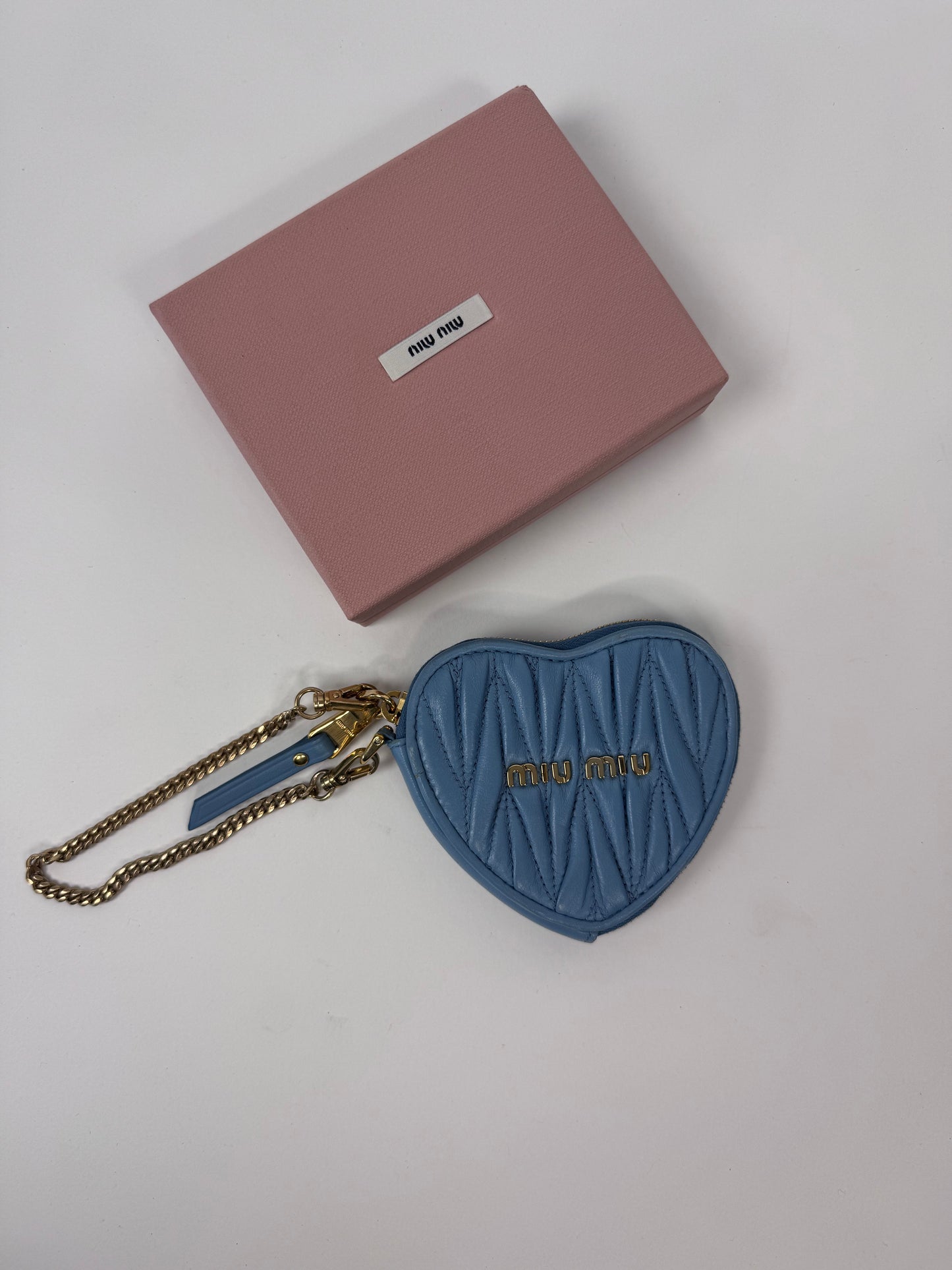 Miu Miu Heart Coin Key Pouch Nappa Blue Leather