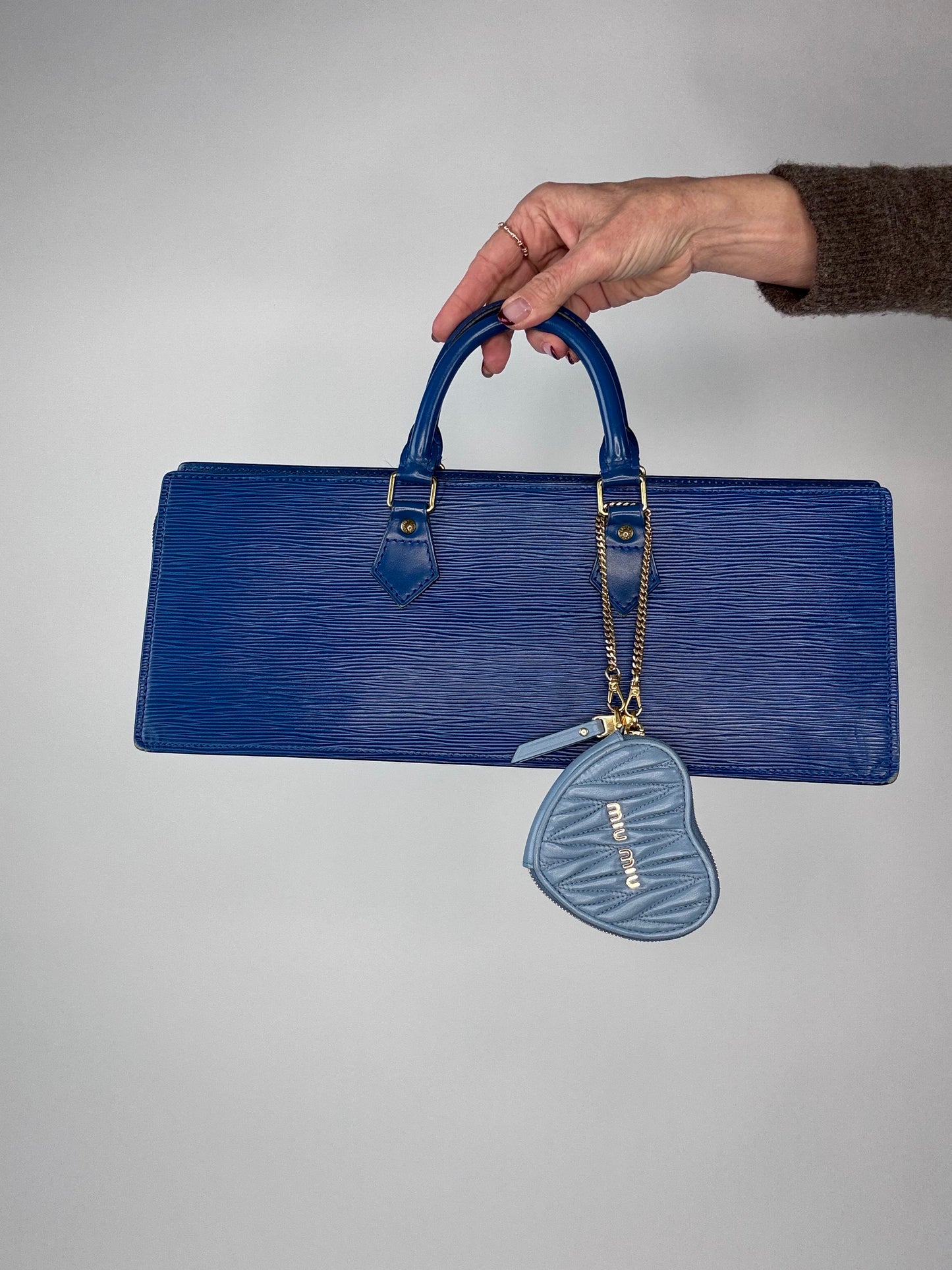 Miu Miu Heart Coin Key Pouch Nappa Blue Leather