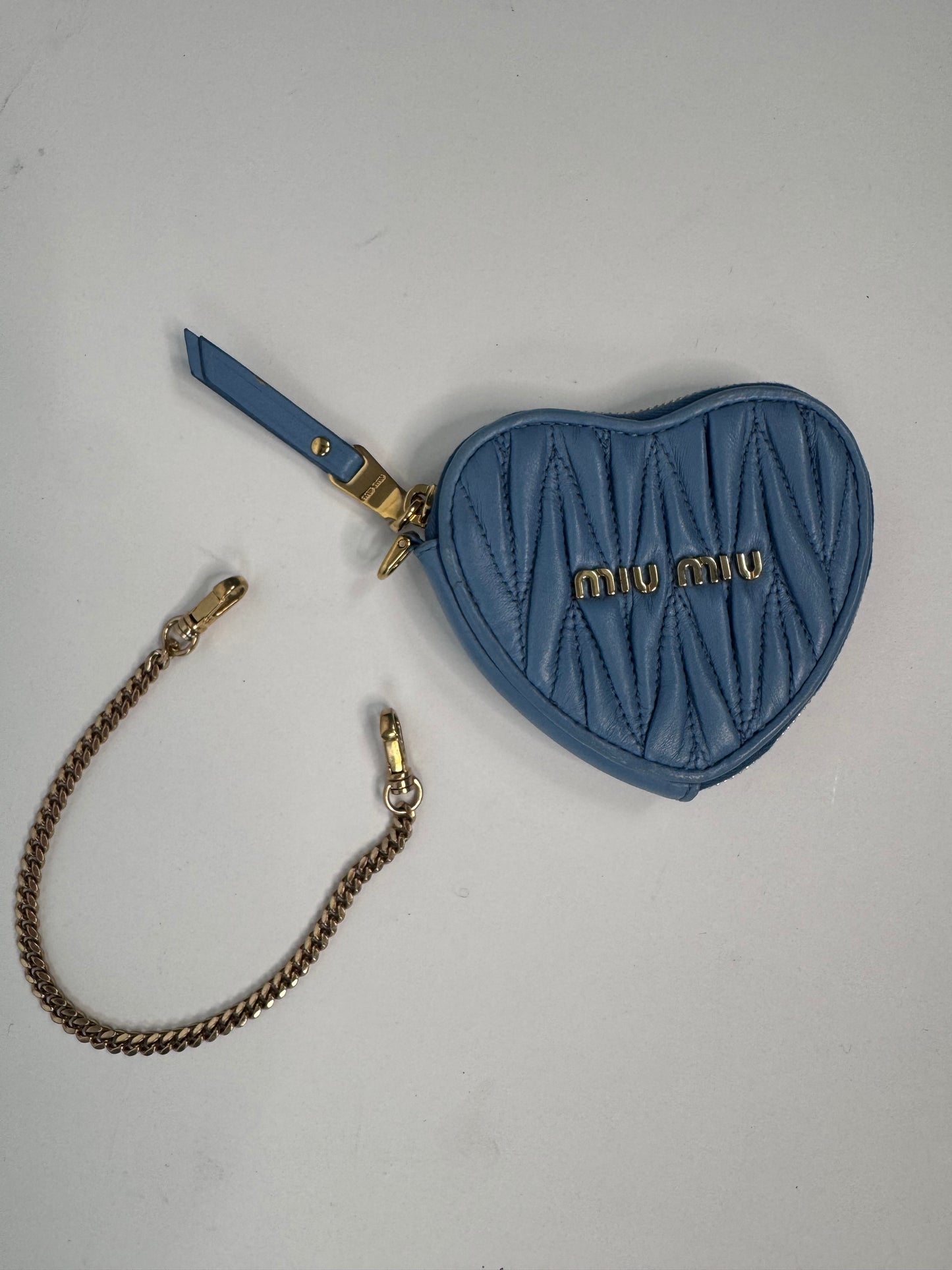 Miu Miu Heart Coin Key Pouch Nappa Blue Leather