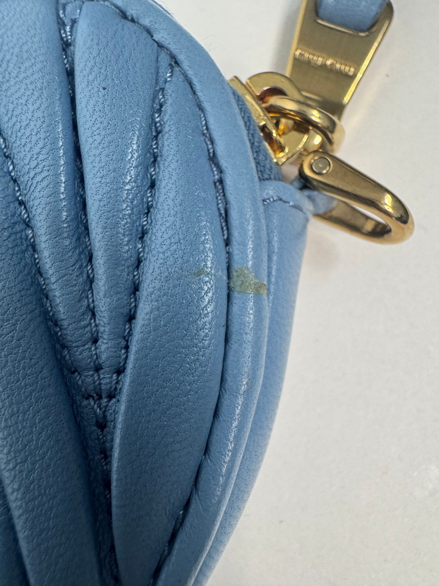 Miu Miu Heart Coin Key Pouch Nappa Blue Leather