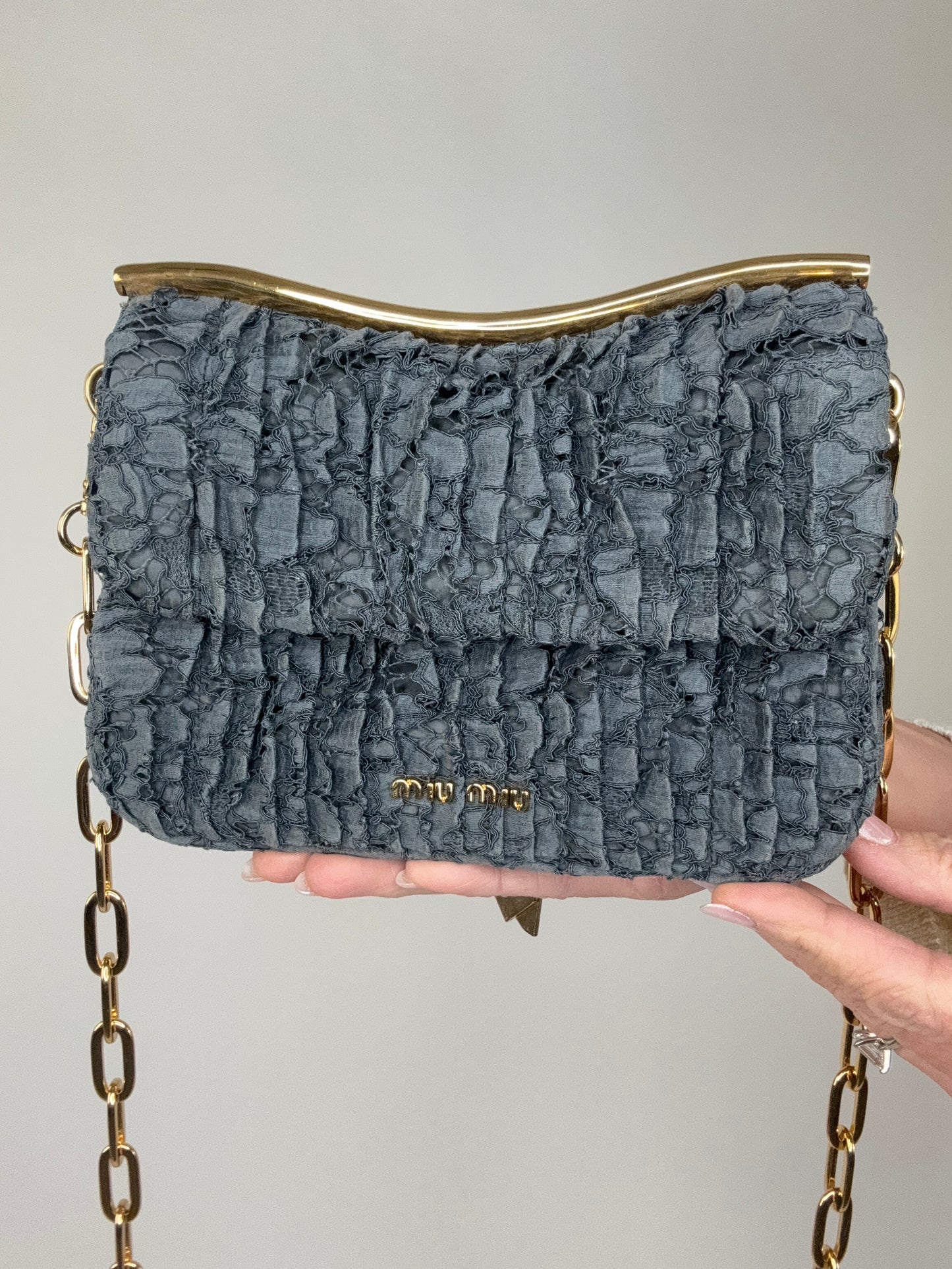 Miu Miu Matelasse Rare Denim Lace Two Way Bag