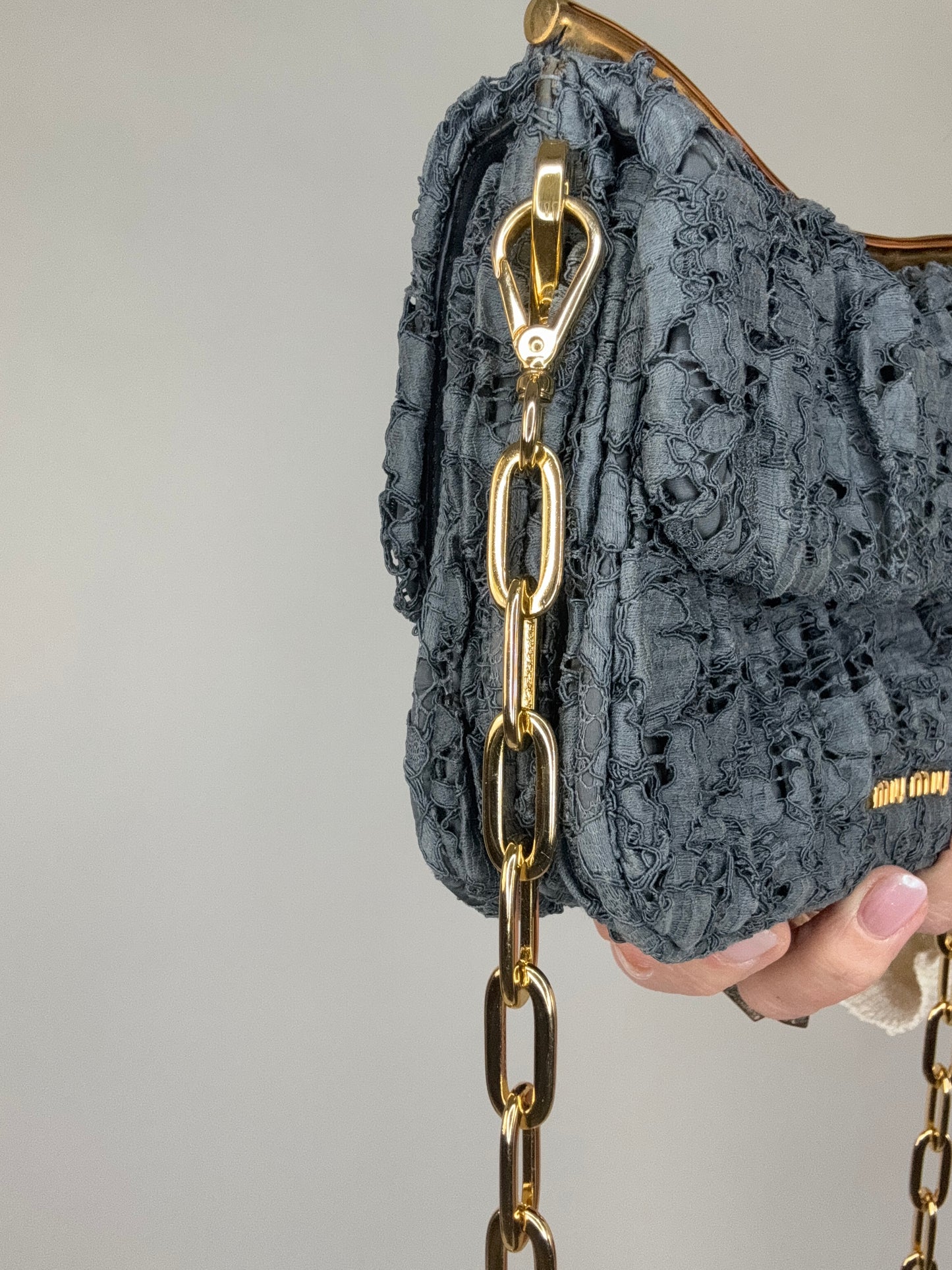 Miu Miu Matelasse Rare Denim Lace Two Way Bag