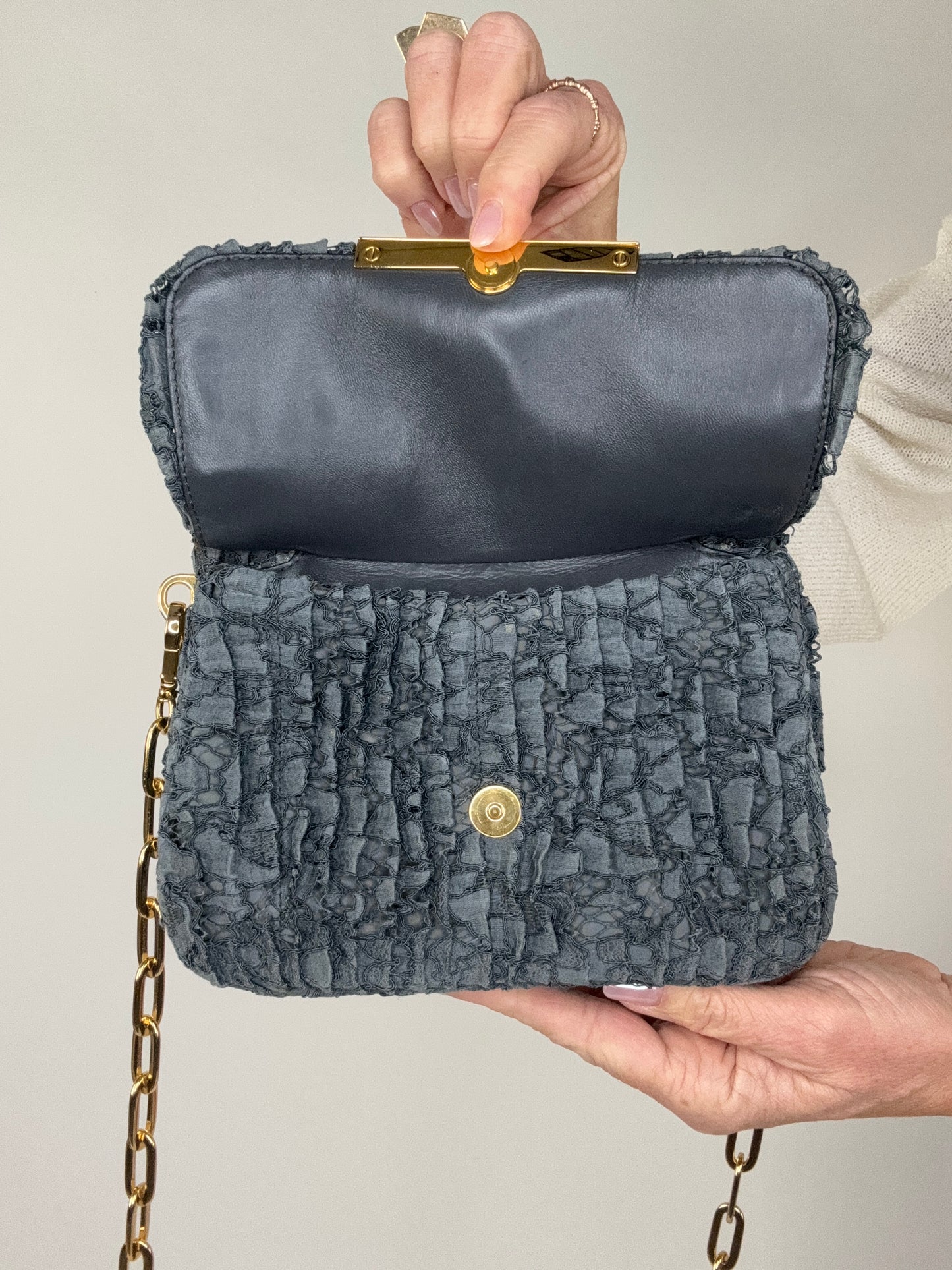 Miu Miu Matelasse Rare Denim Lace Two Way Bag