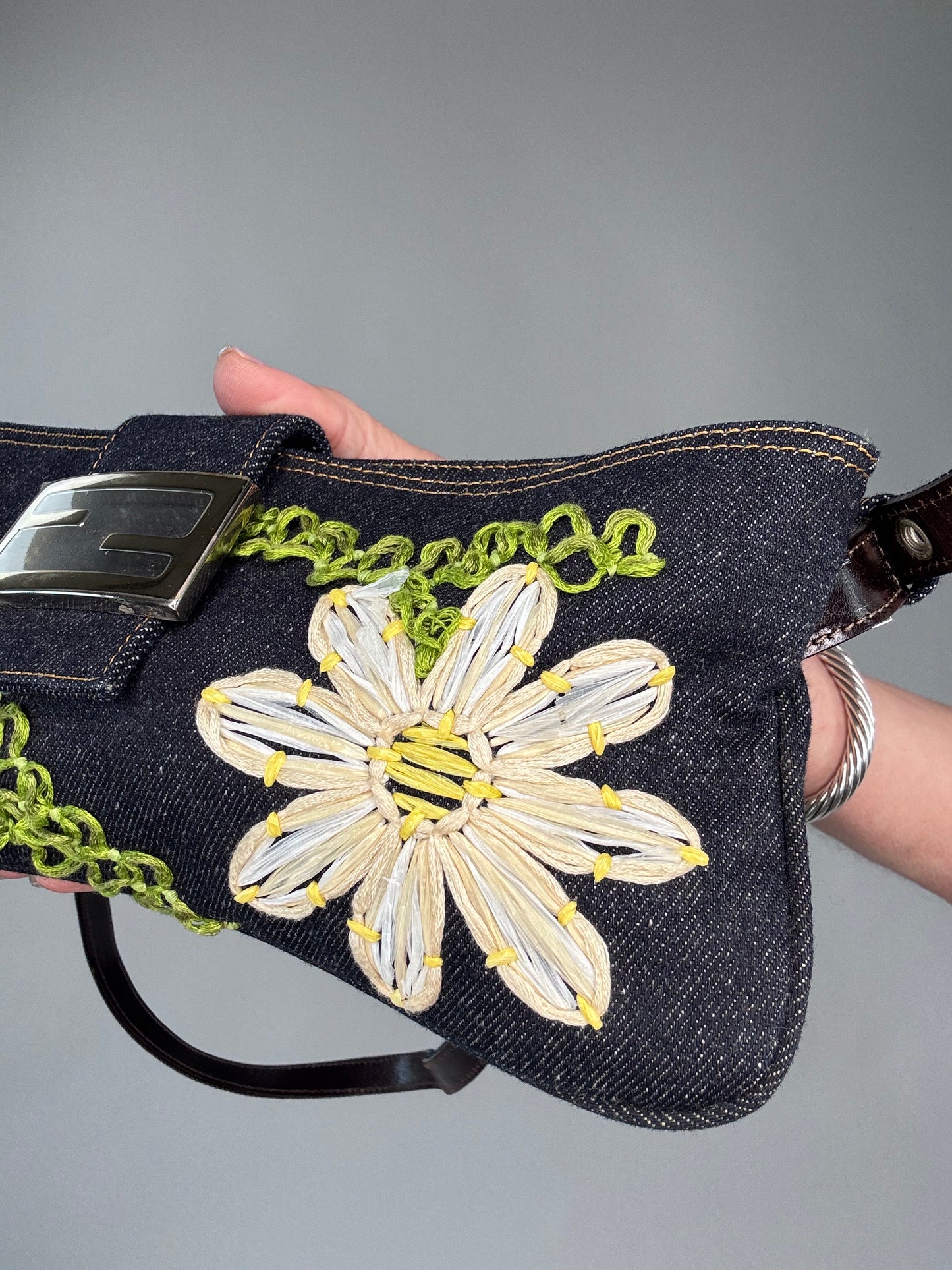 Fendi Floral Denim Mamma Baguette Bag