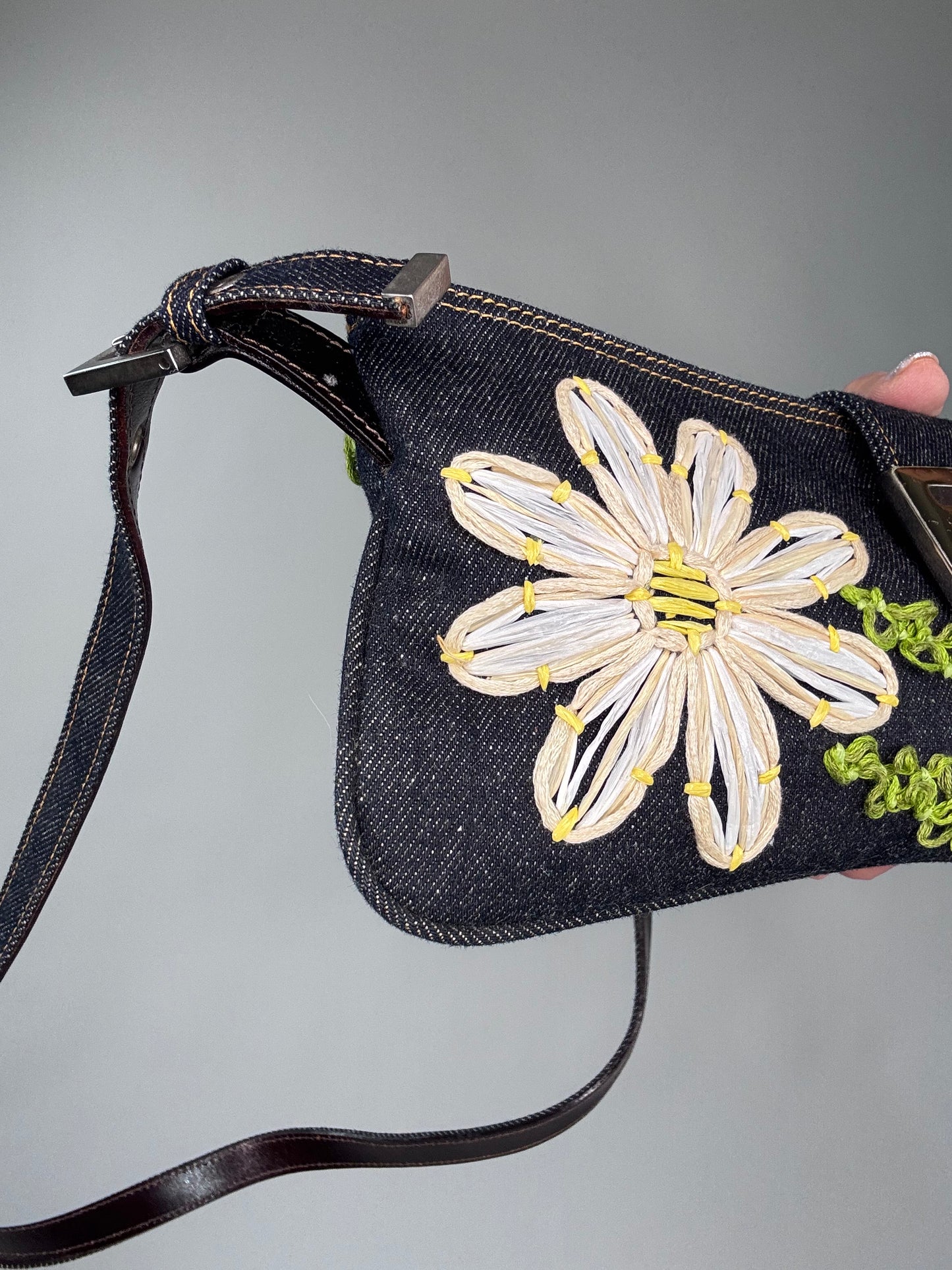 Fendi Floral Denim Mamma Baguette Bag