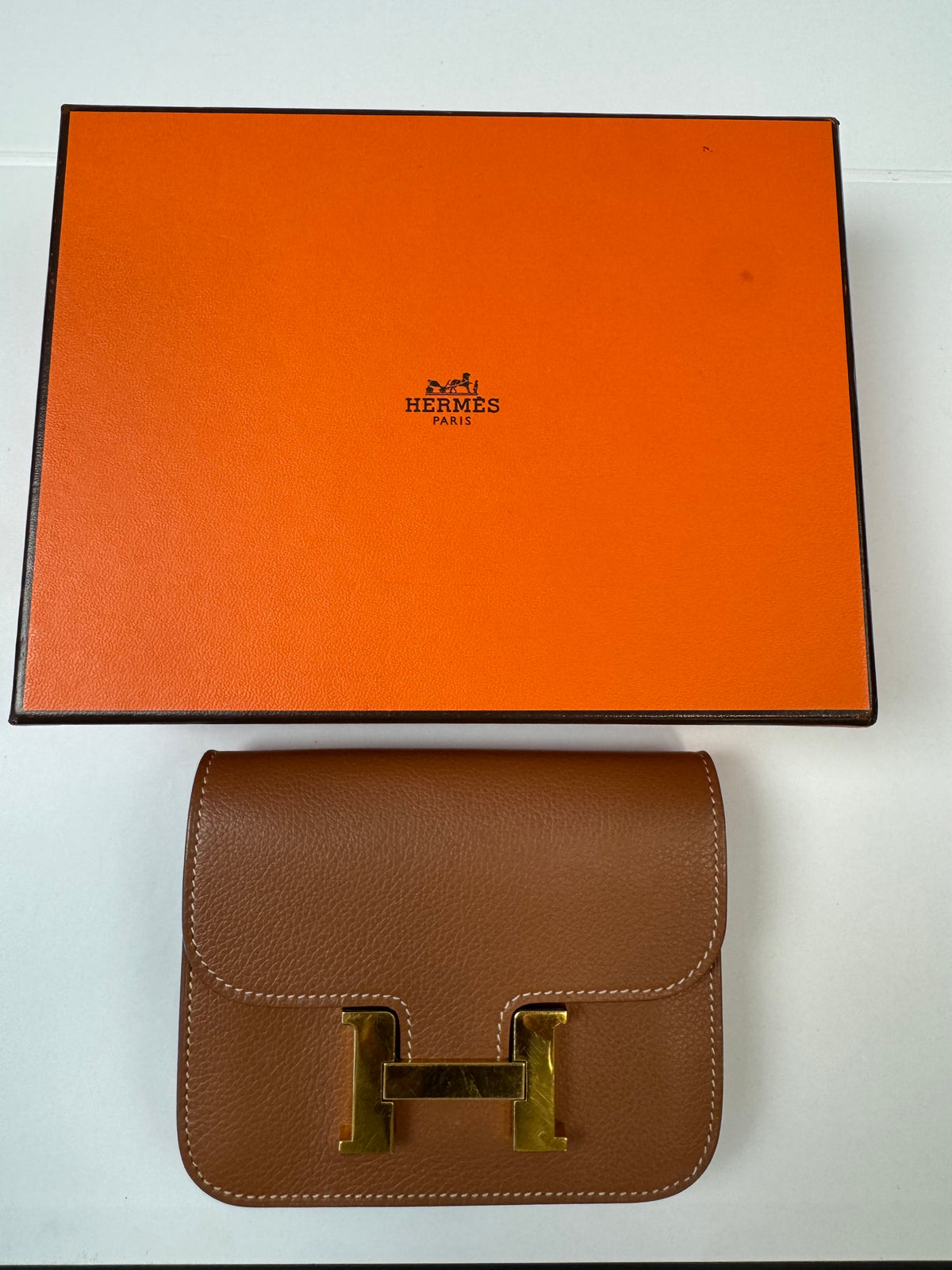 Hermès Constance Slim Belt Wallet — Gold Leather with Gold Hardware
