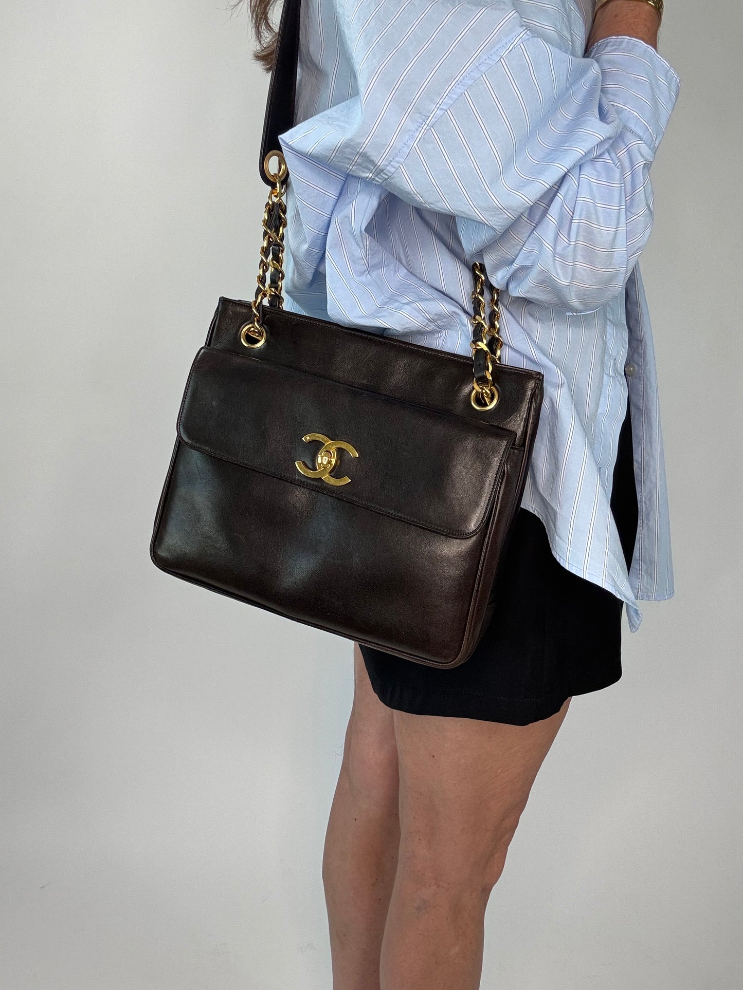 Chanel Vintage Double Sided Tote Deep Brown Lambskin